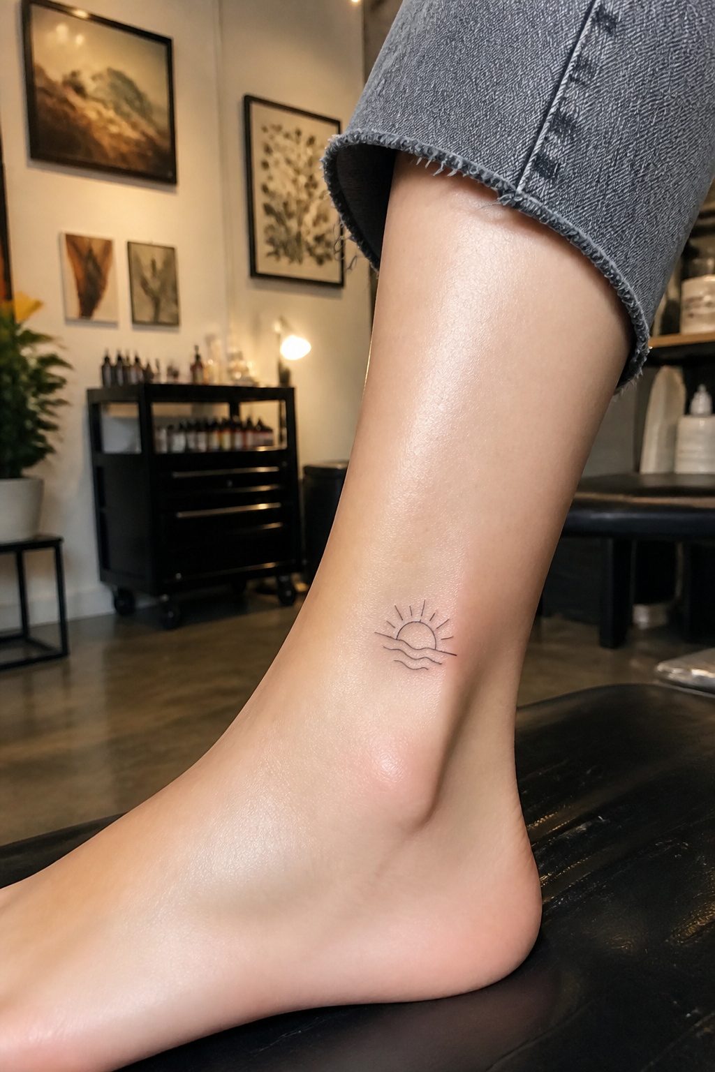 A simple tattoo on the ankle bone.