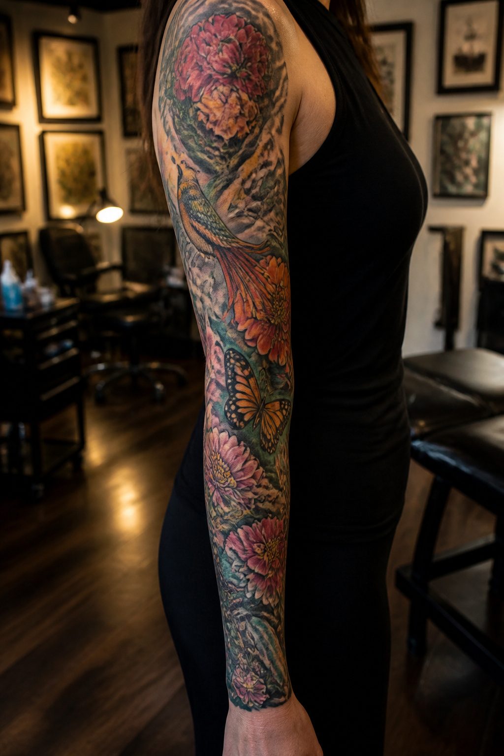 8 Arm Sleeve Tattoos for Women: Styles and Ideas 2026 1 Full sleeve tattoo design extending from shoulder to wrist.