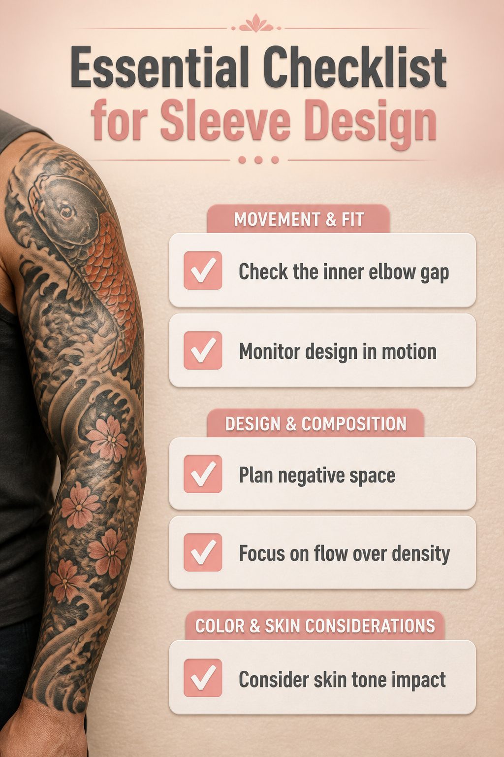 8 Arm Sleeve Tattoos for Women: Styles and Ideas 2026 9 Checklist image for assessing sleeve tattoo designs.