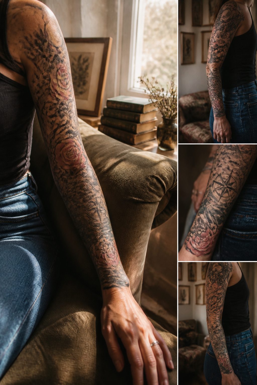 8 Arm Sleeve Tattoos for Women: Styles and Ideas 2026 8 Arm sleeve tattoo depicting personal milestones and narratives.