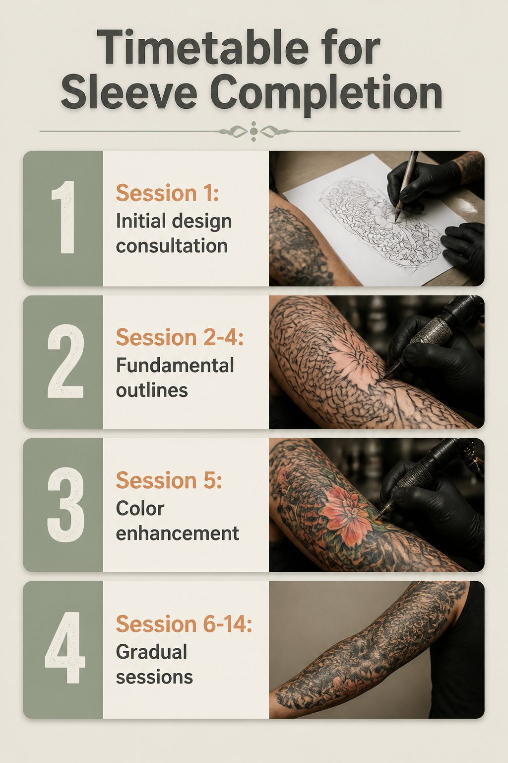 8 Arm Sleeve Tattoos for Women: Styles and Ideas 2026 12 Timetable for completing a full sleeve tattoo over time.