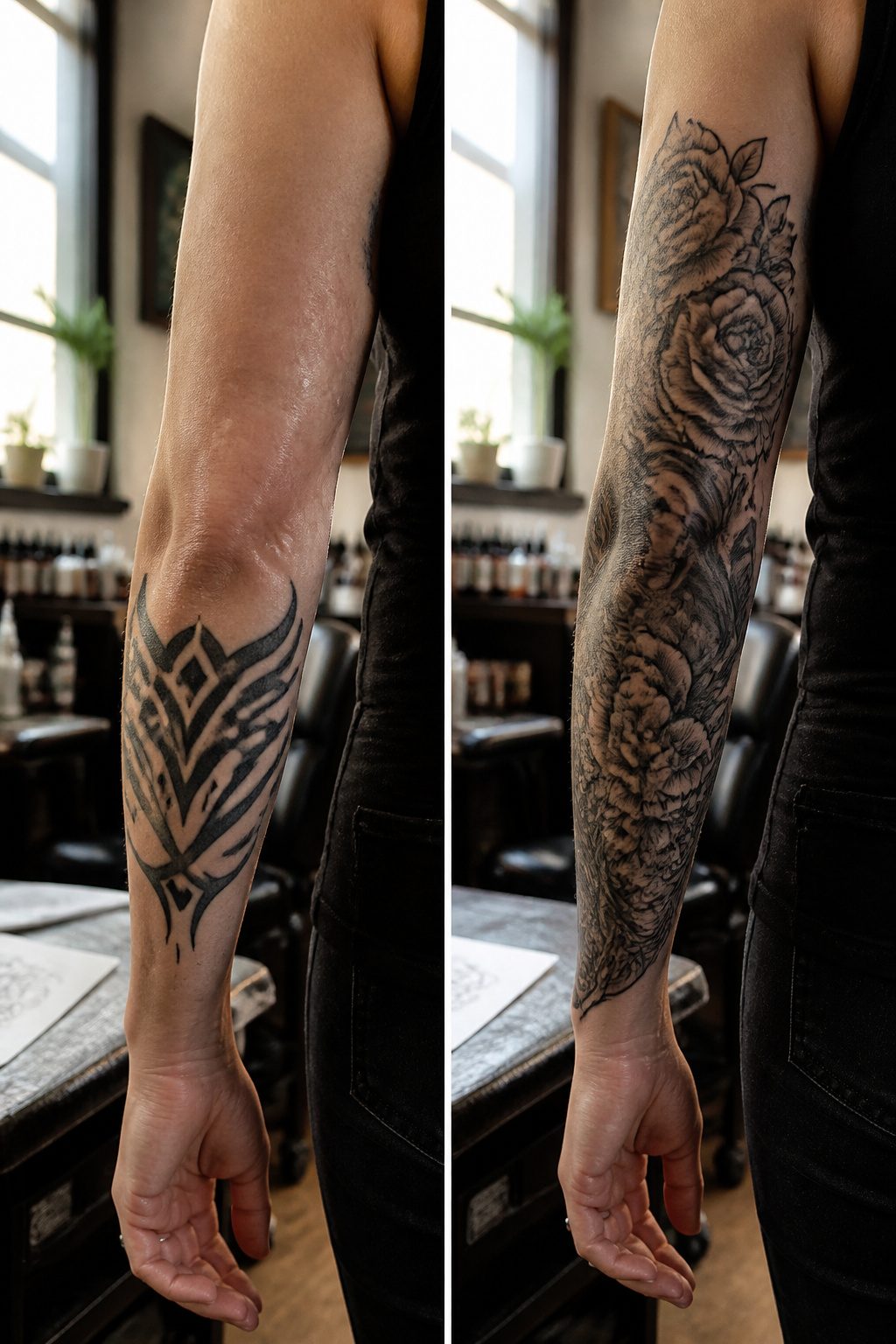 A guide detailing the challenges of covering up old tattoos.