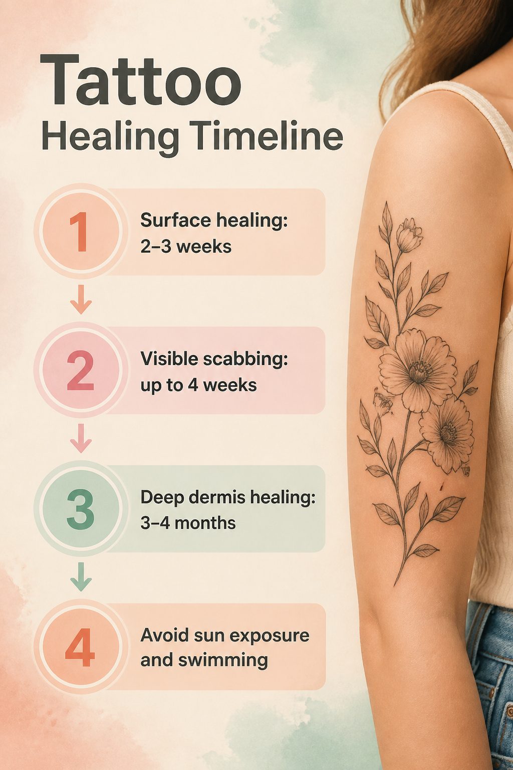 A timeline detailing the healing process for arm tattoos.