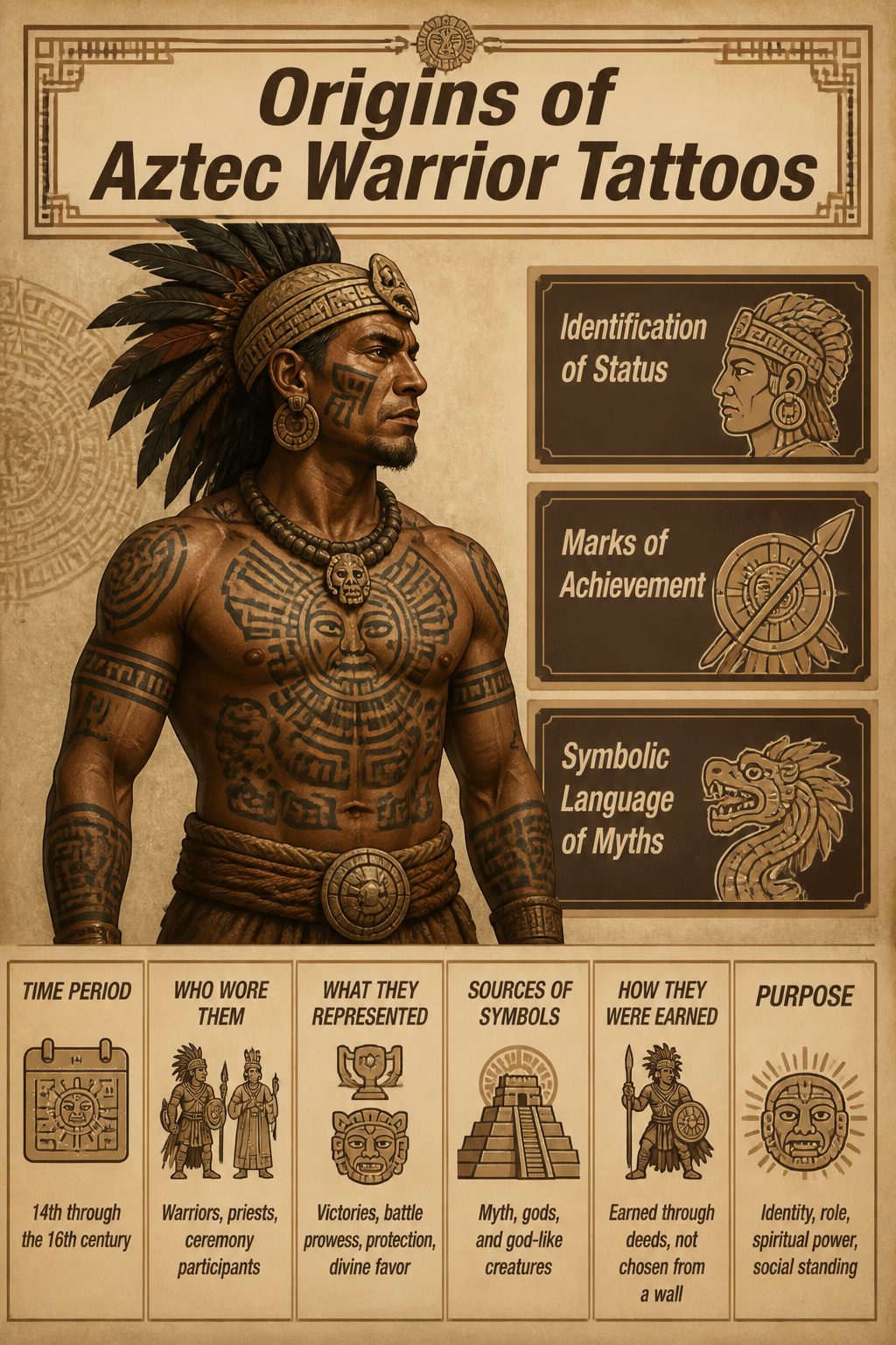 An information graphic on the origins of Aztec warrior tattoos.