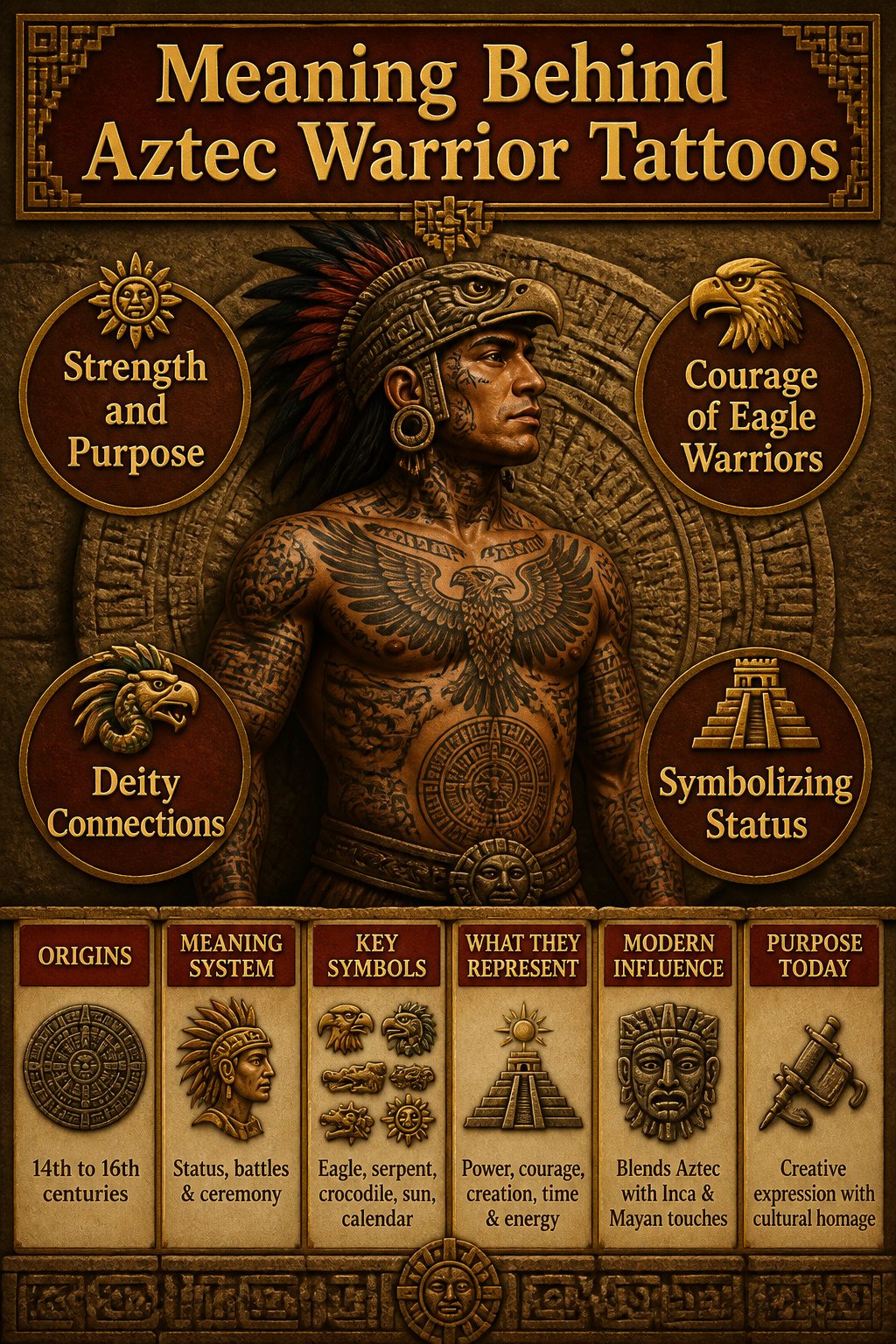An information graphic on the meanings behind Aztec warrior tattoos.