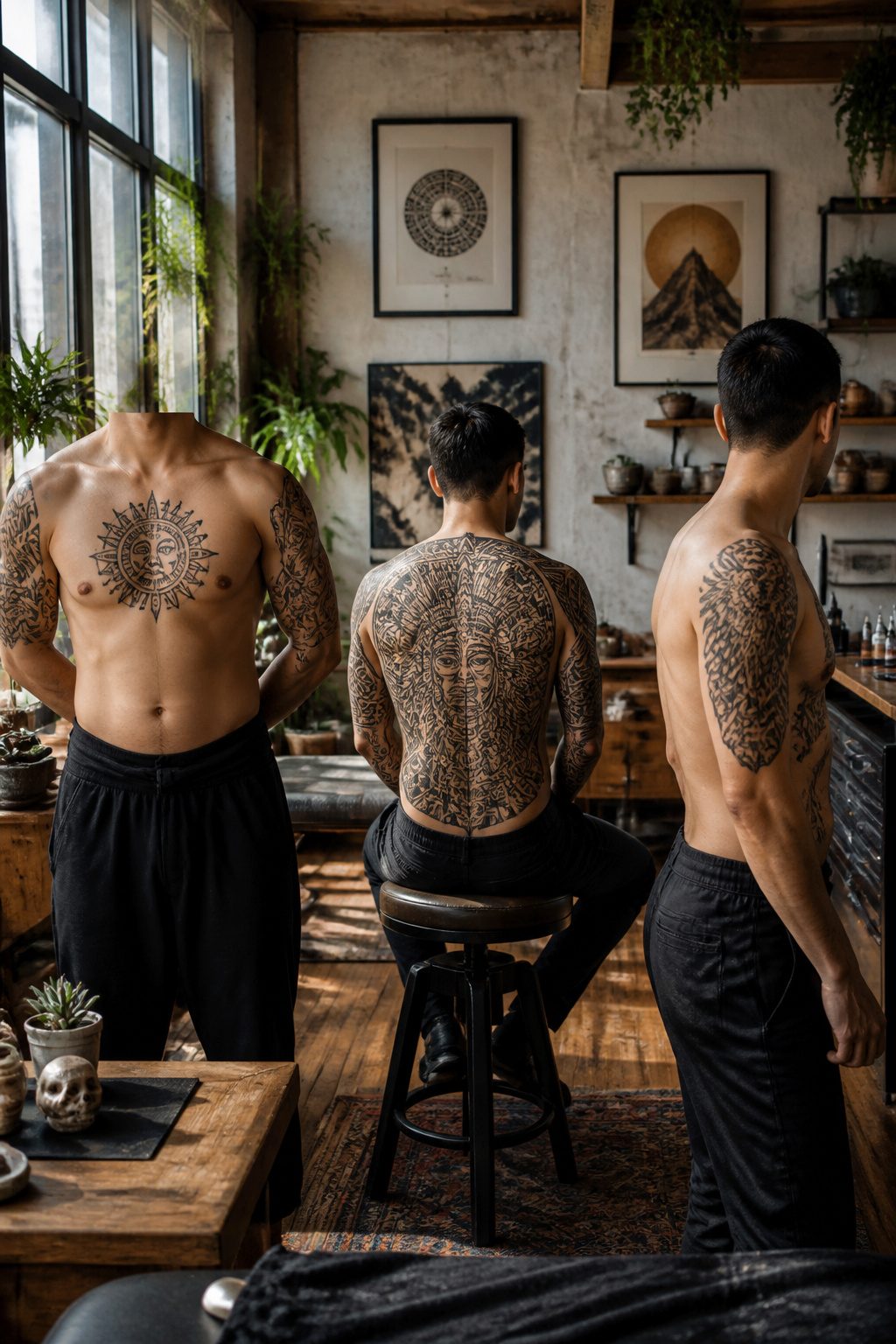 A diagram showing various placements for Aztec warrior tattoos.
