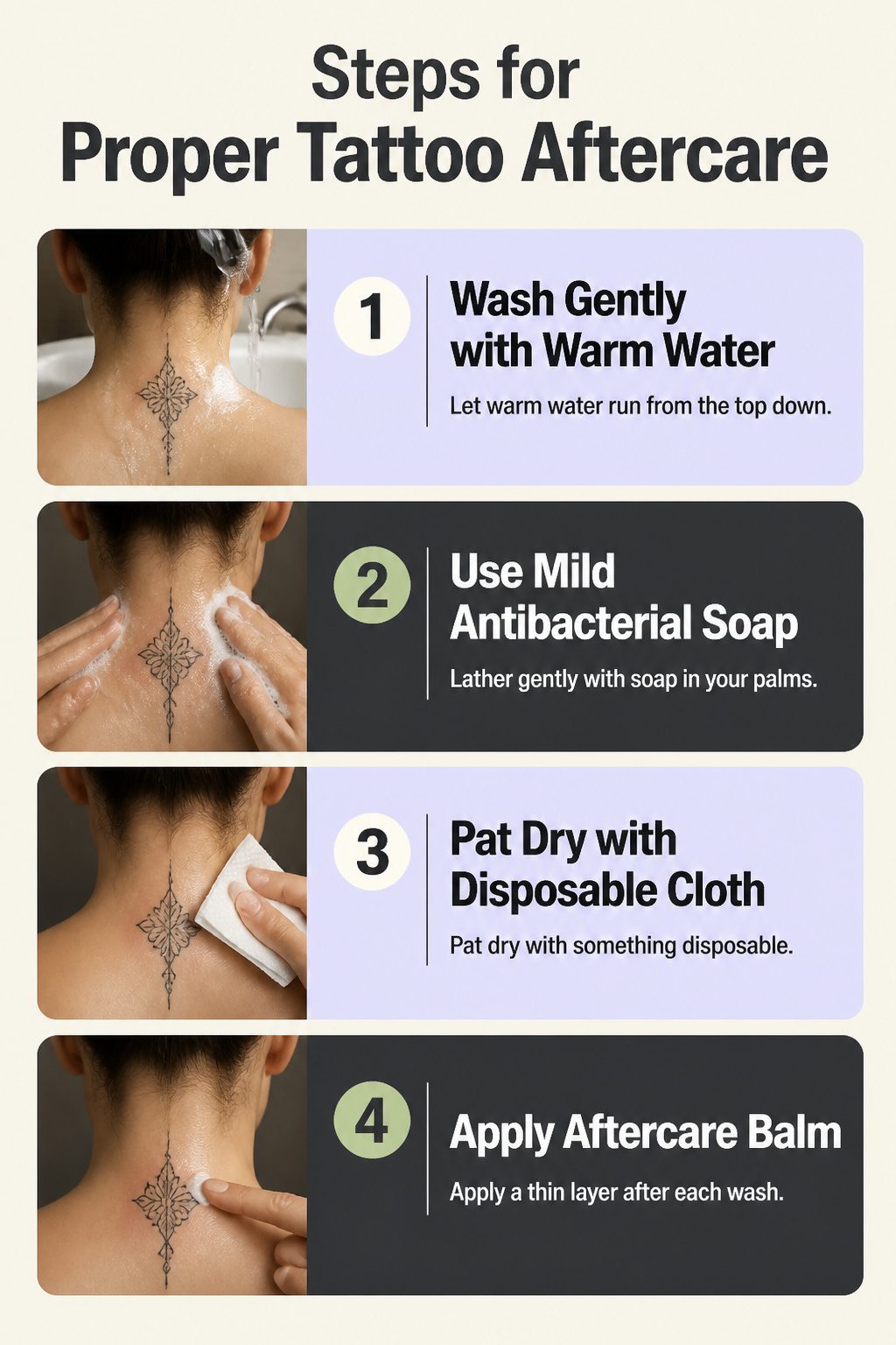 Graphic detailing aftercare steps for neck tattoos.
