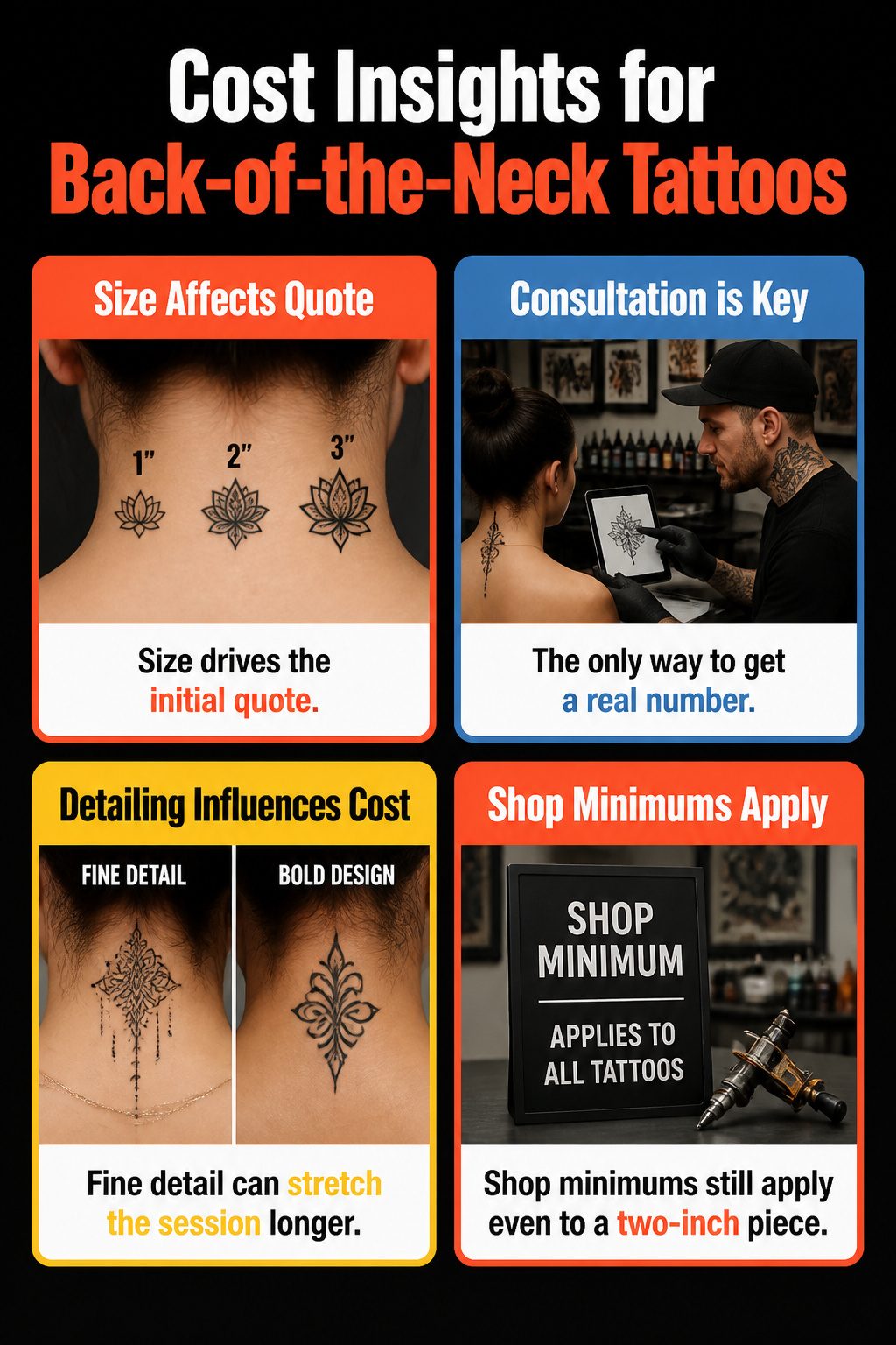 Graphic showing cost insights for back-of-the-neck tattoos.