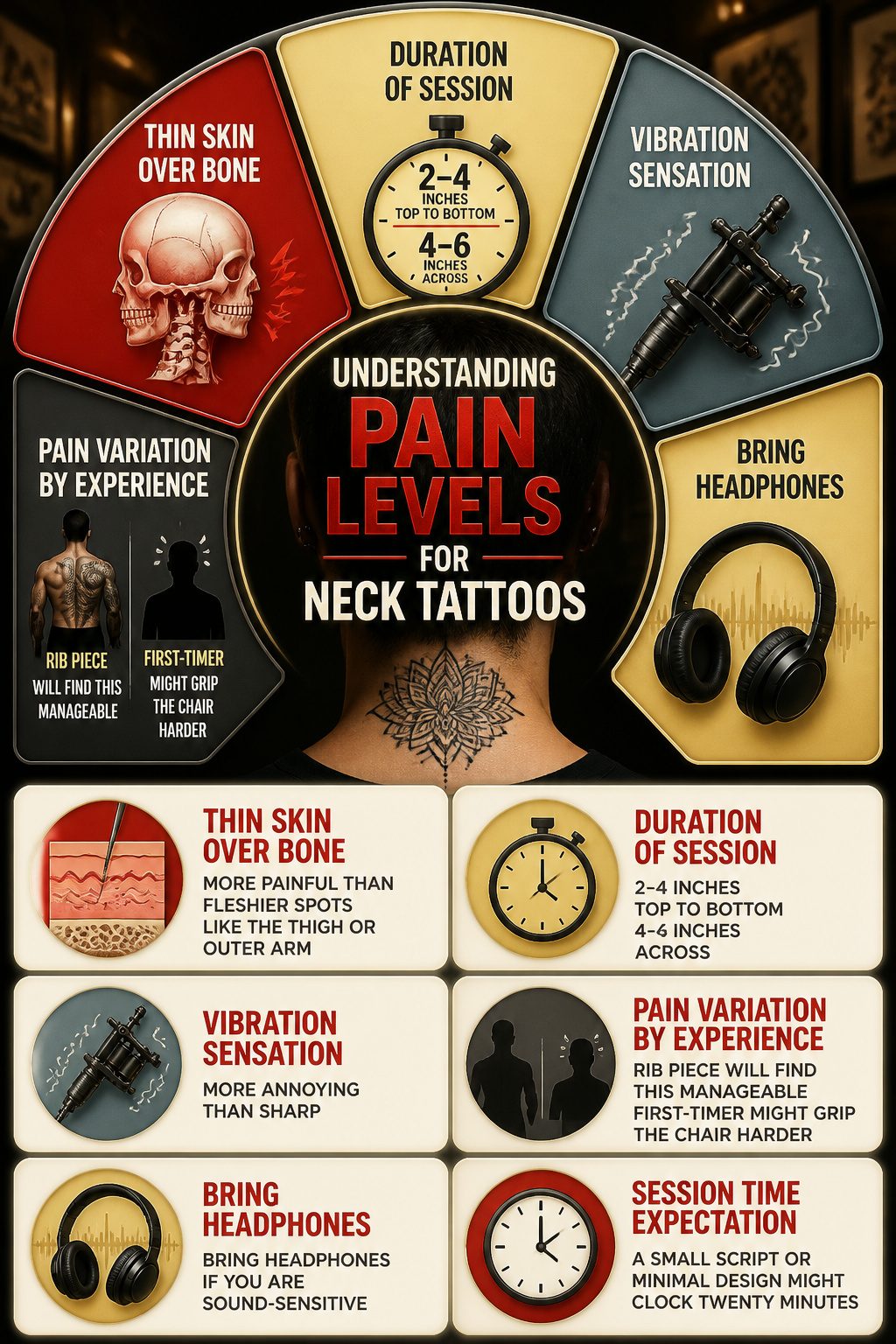 Graphic showing pain levels for neck tattoos.