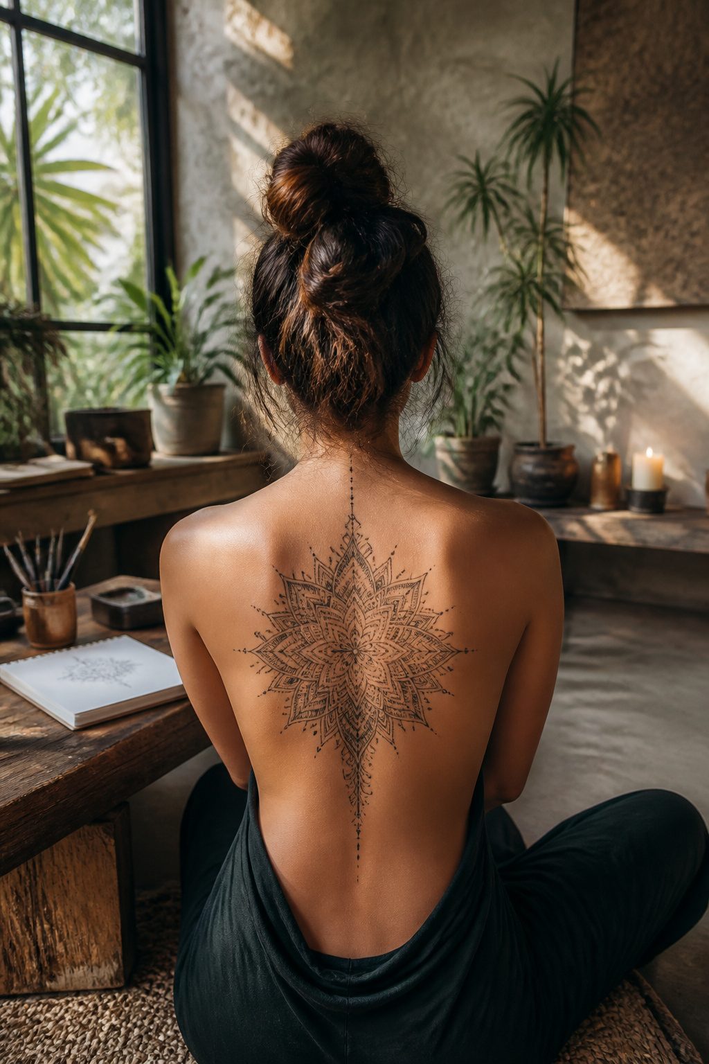 7 Back Tattoo Ideas for Women: Floral to Abstract Designs 2026 6 Mandala tattoo featuring symmetrical designs on a woman's back.