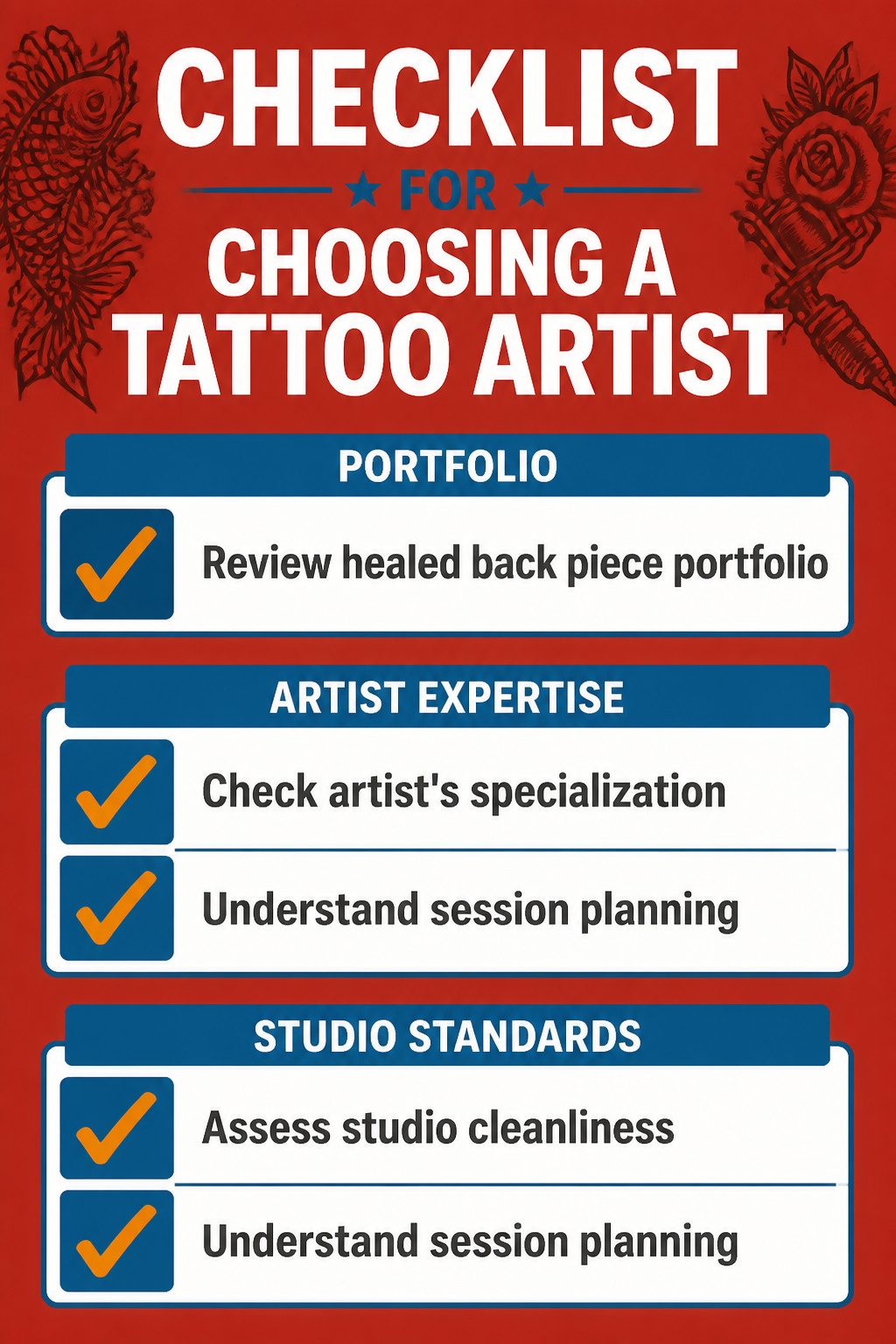 10 Back Tattoos for Guys: Styles, Placements & What to Expect in 2026 15 An infographic checklist for choosing a tattoo artist.