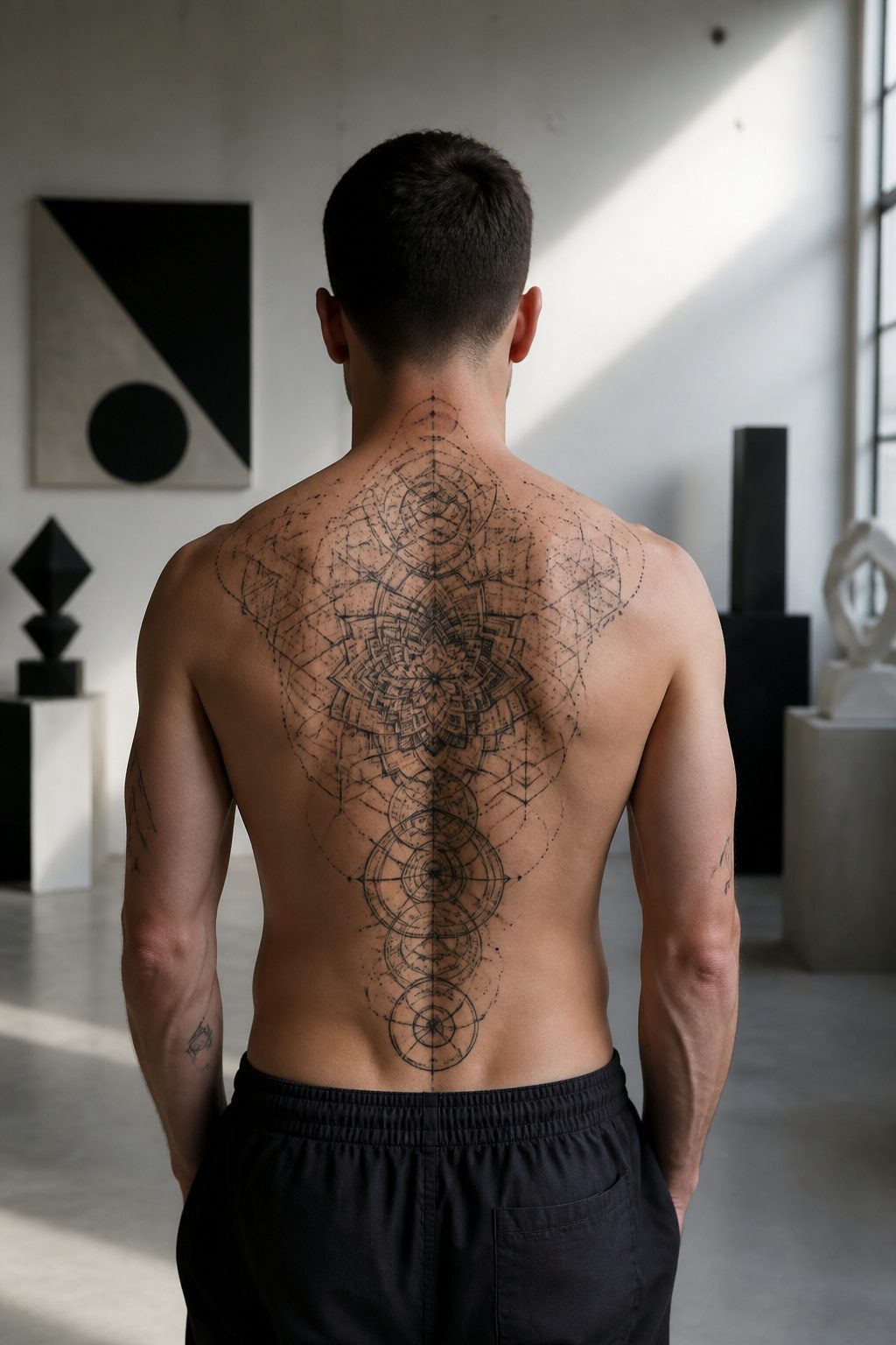 10 Back Tattoos for Guys: Styles, Placements & What to Expect in 2026 6 A back tattoo featuring geometric patterns.