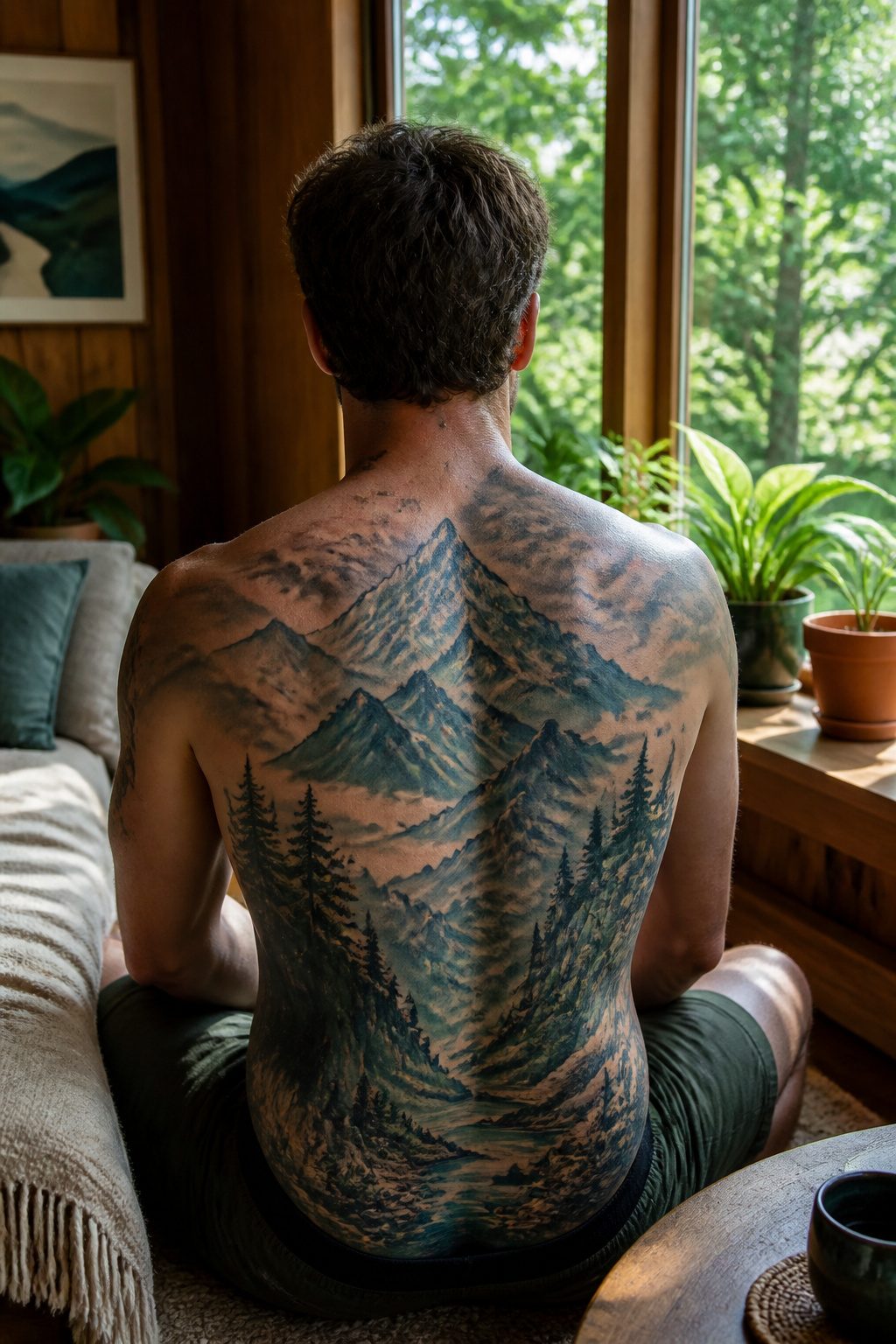 10 Back Tattoos for Guys: Styles, Placements & What to Expect in 2026 10 A tattoo of mountains on a man's back.