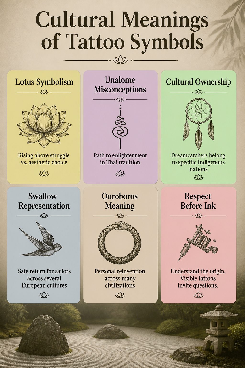 An infographic about cultural meanings associated with tattoo symbols.