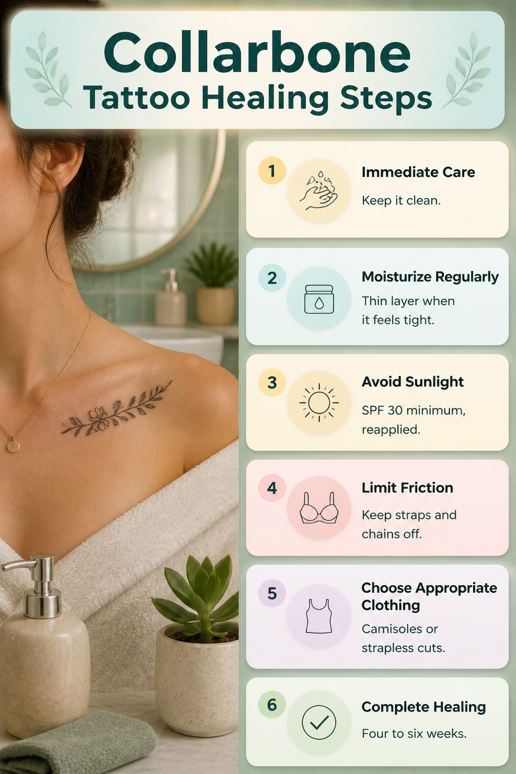 An infographic outlining the healing timeline for collarbone tattoos.