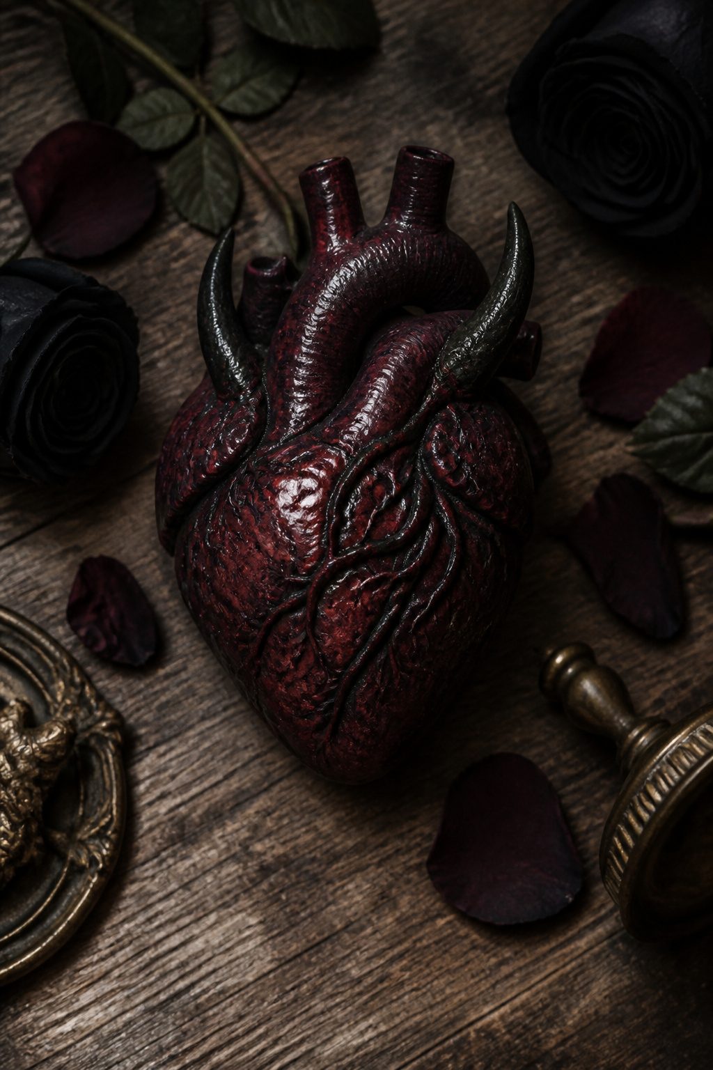An artistic representation of Lucifer within a heart tattoo.