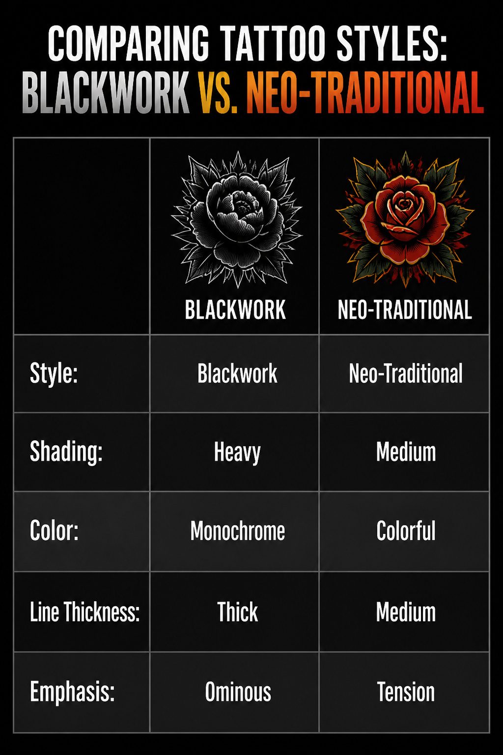An information graphic comparing tattoo styles.