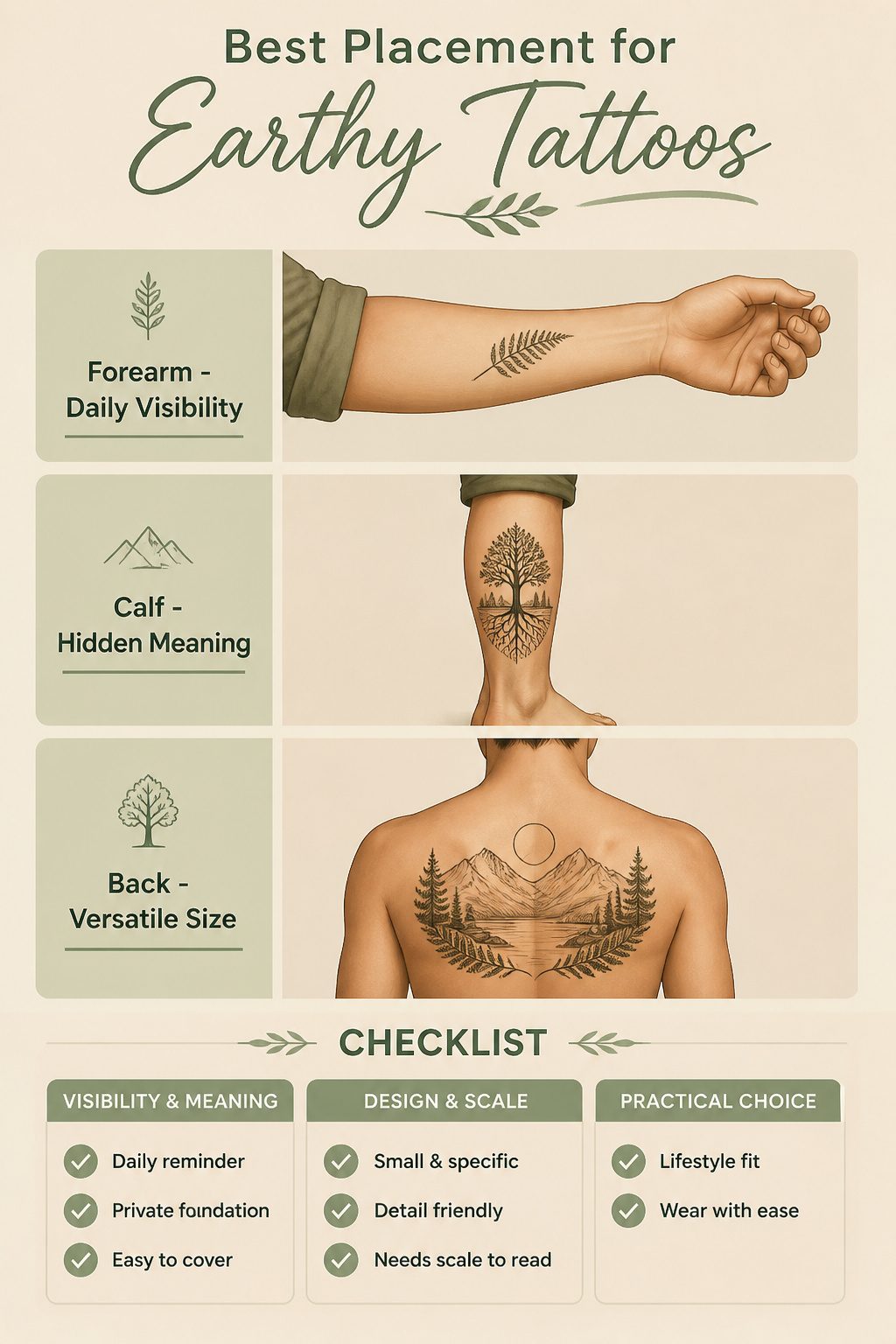 An informative graphic about the best placements for earthy tattoos.