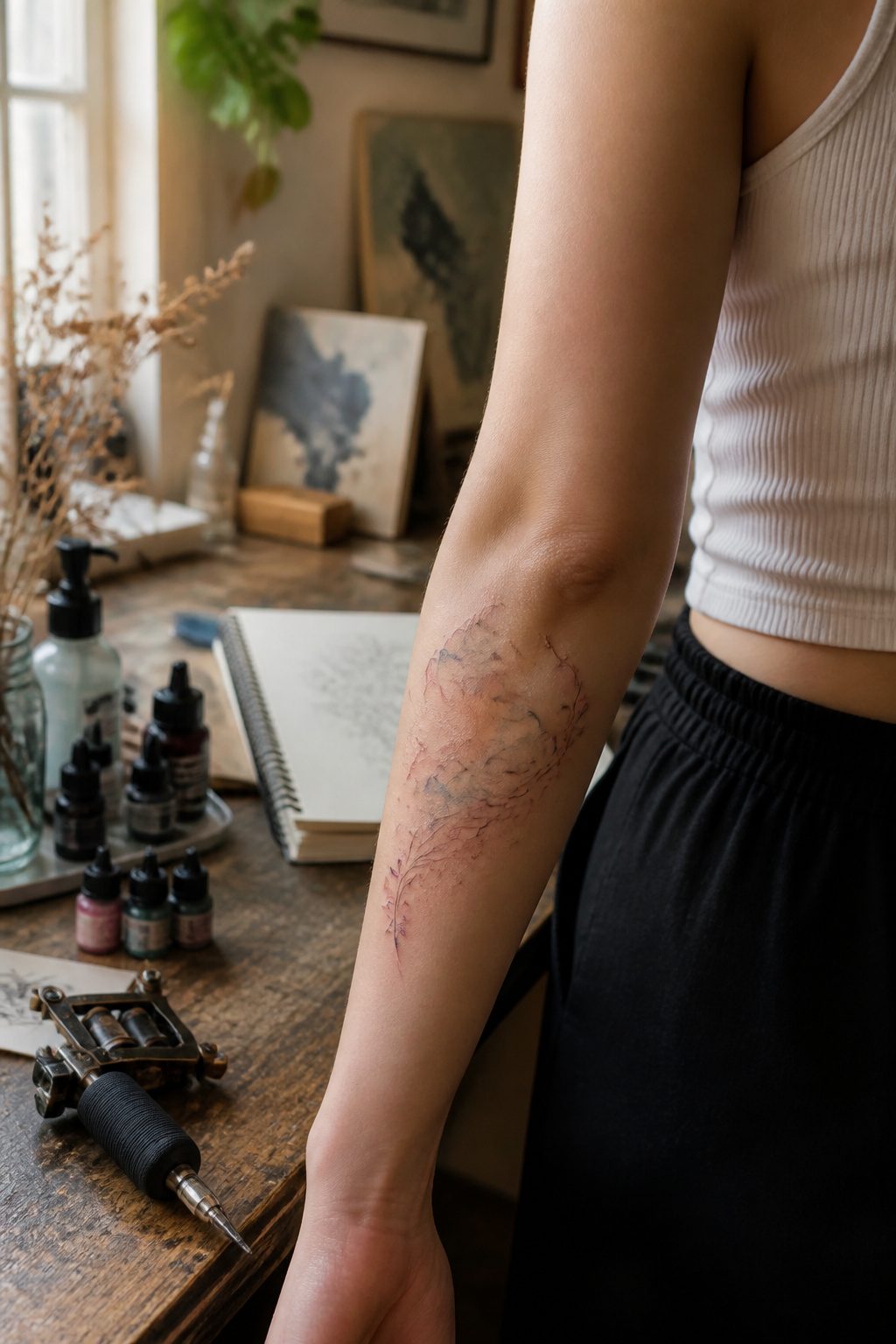 Ethereal Tattoo Ideas: Designs Drawn from Myth and Sky 9 Fine line tattoo showcasing delicate cloud details.
