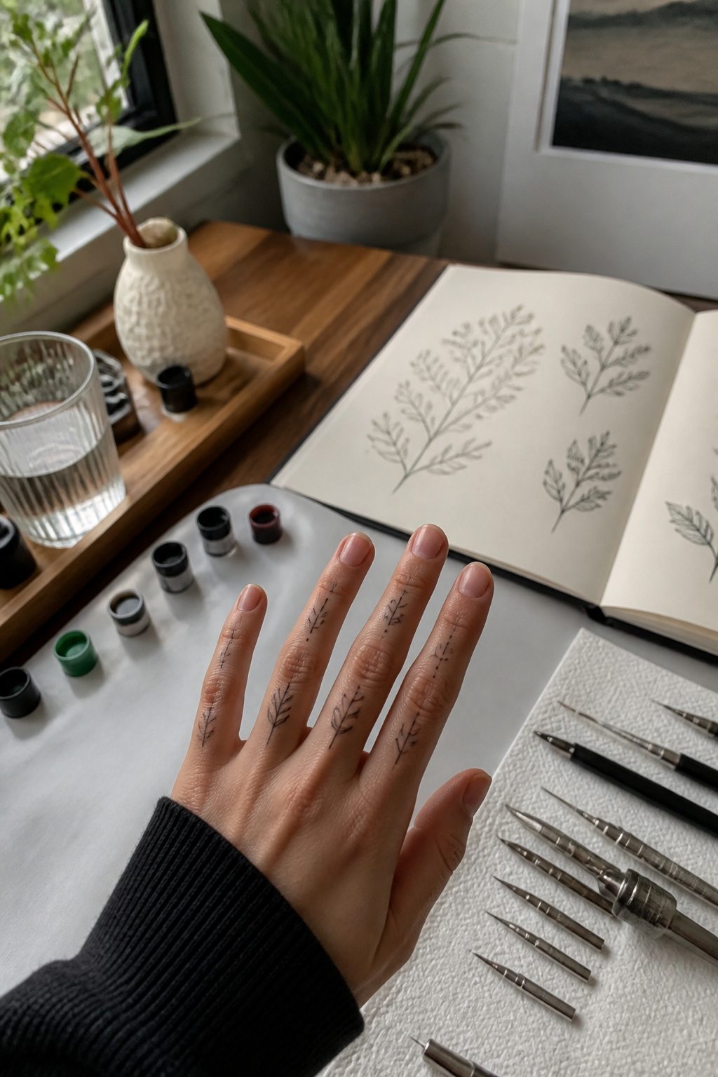 Fine Line Tattoos for Women: 8 Ideas for Minimal, Lasting Ink 8 Close-up of small fine line tattoos on fingers, featuring intricate designs.