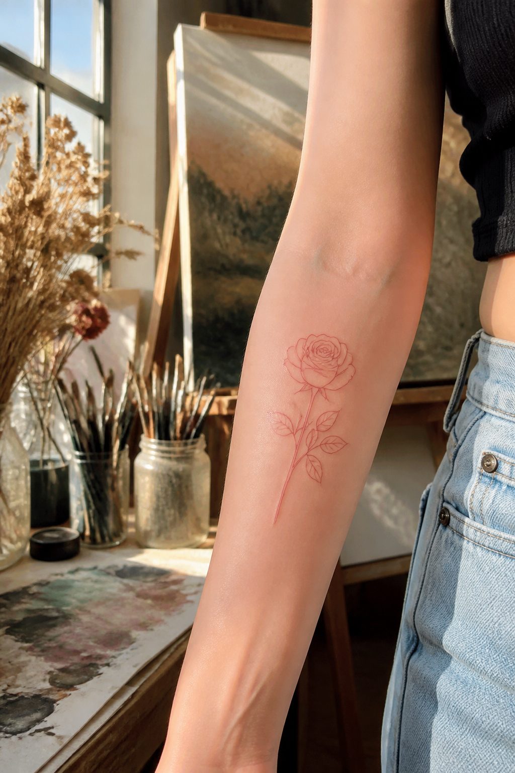 10 Fine Line Tattoo Ideas and Styles for 2026 8 A fine line tattoo of a rose on an inner arm.