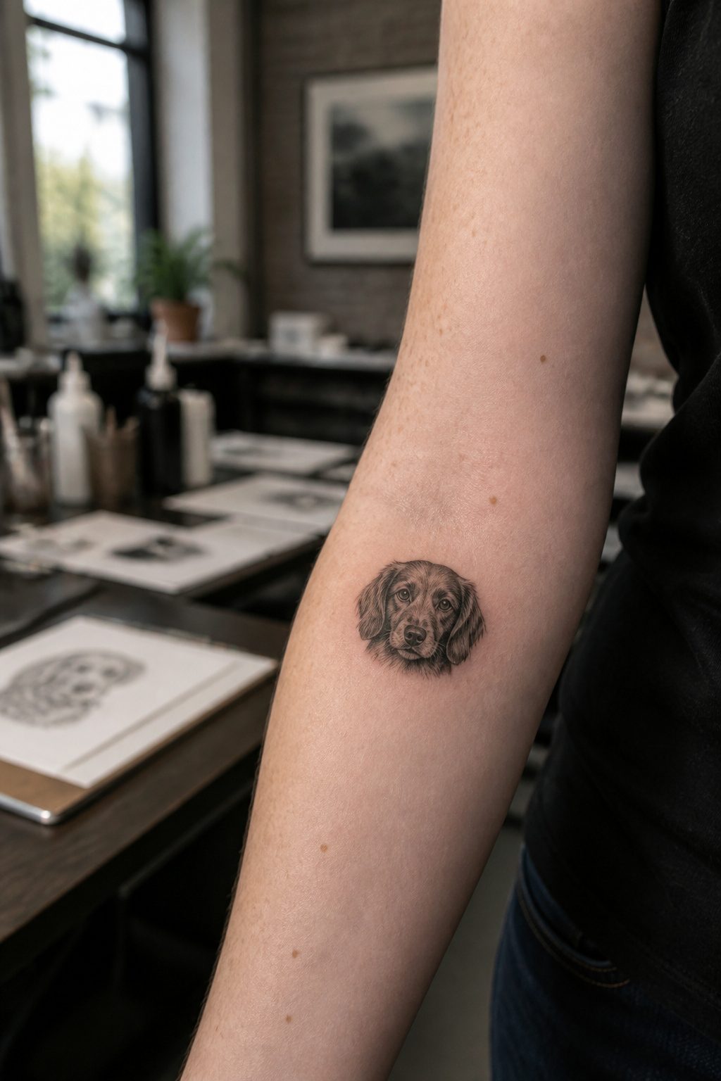 10 Fine Line Tattoo Ideas and Styles for 2026 1 A small tattoo of a dog's face with fine line details.