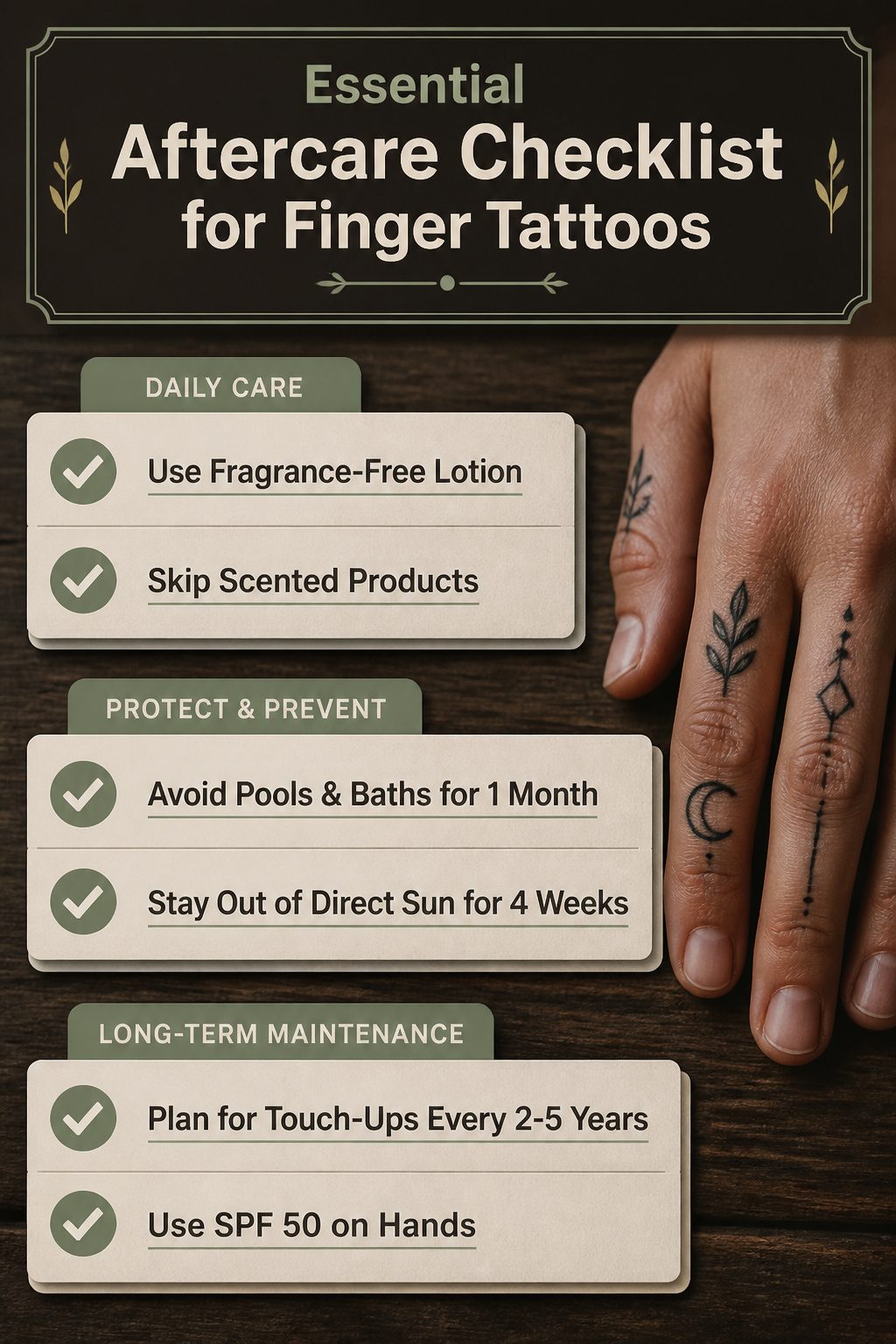 30 Finger Tattoo Ideas for Women: 2026 Guide to Tiny, Meaningful Ink 33 Checklist for aftercare of finger tattoos.