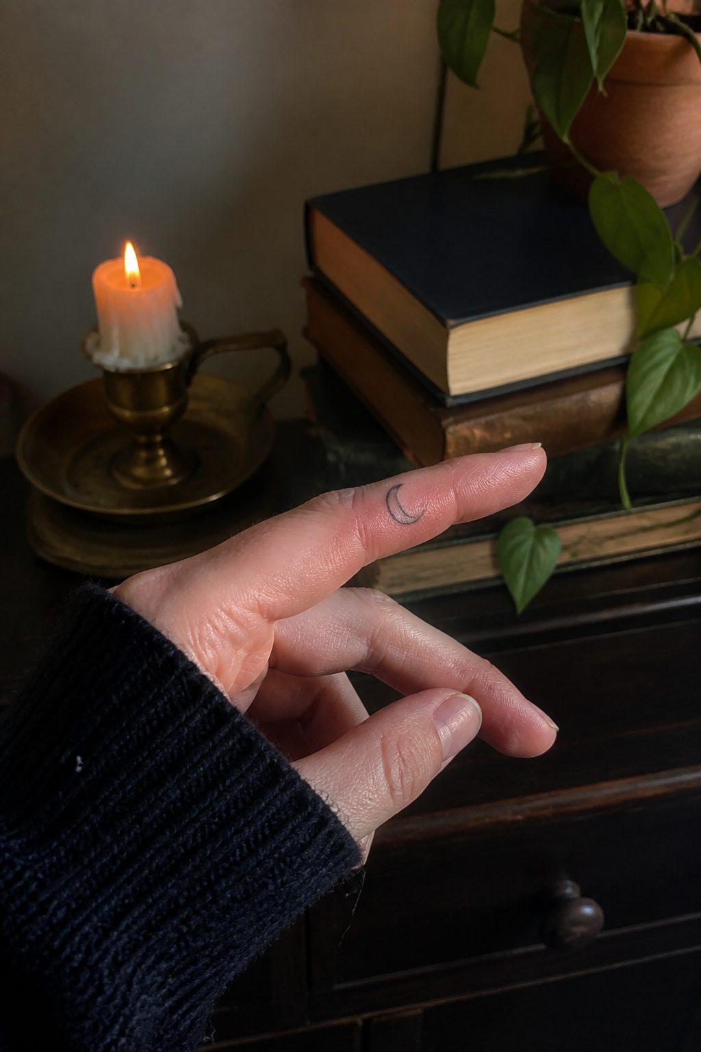 30 Finger Tattoo Ideas for Women: 2026 Guide to Tiny, Meaningful Ink 4 Crescent moon tattoo on the side of a pinky finger.