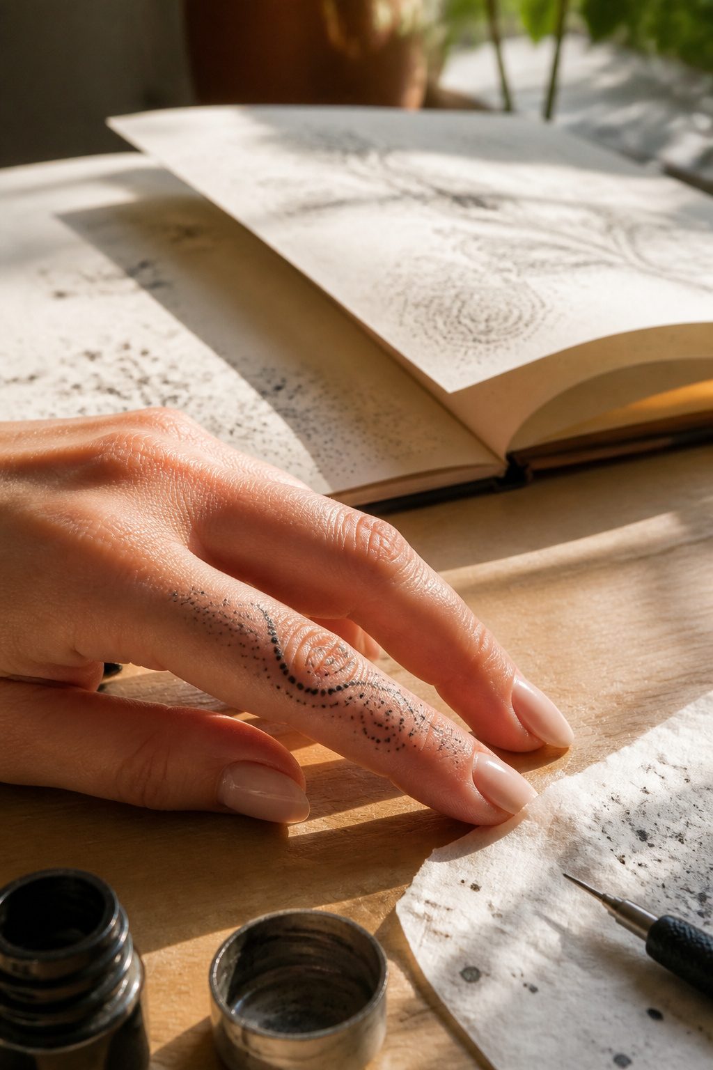 30 Finger Tattoo Ideas for Women: 2026 Guide to Tiny, Meaningful Ink 22 Dotwork pattern tattoo on the side of a finger.