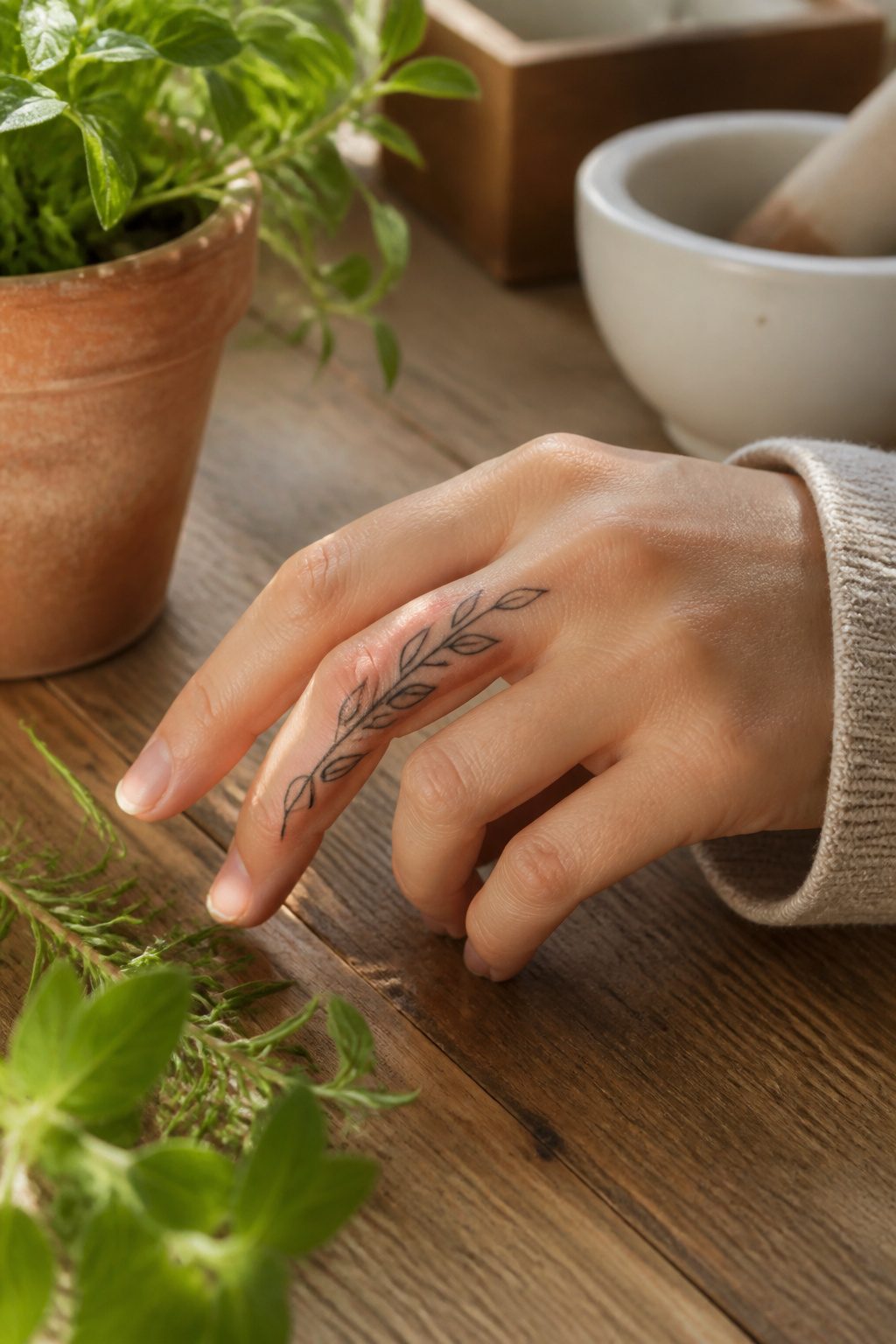 30 Finger Tattoo Ideas for Women: 2026 Guide to Tiny, Meaningful Ink 24 Vine wrap tattoo on the side of a finger.