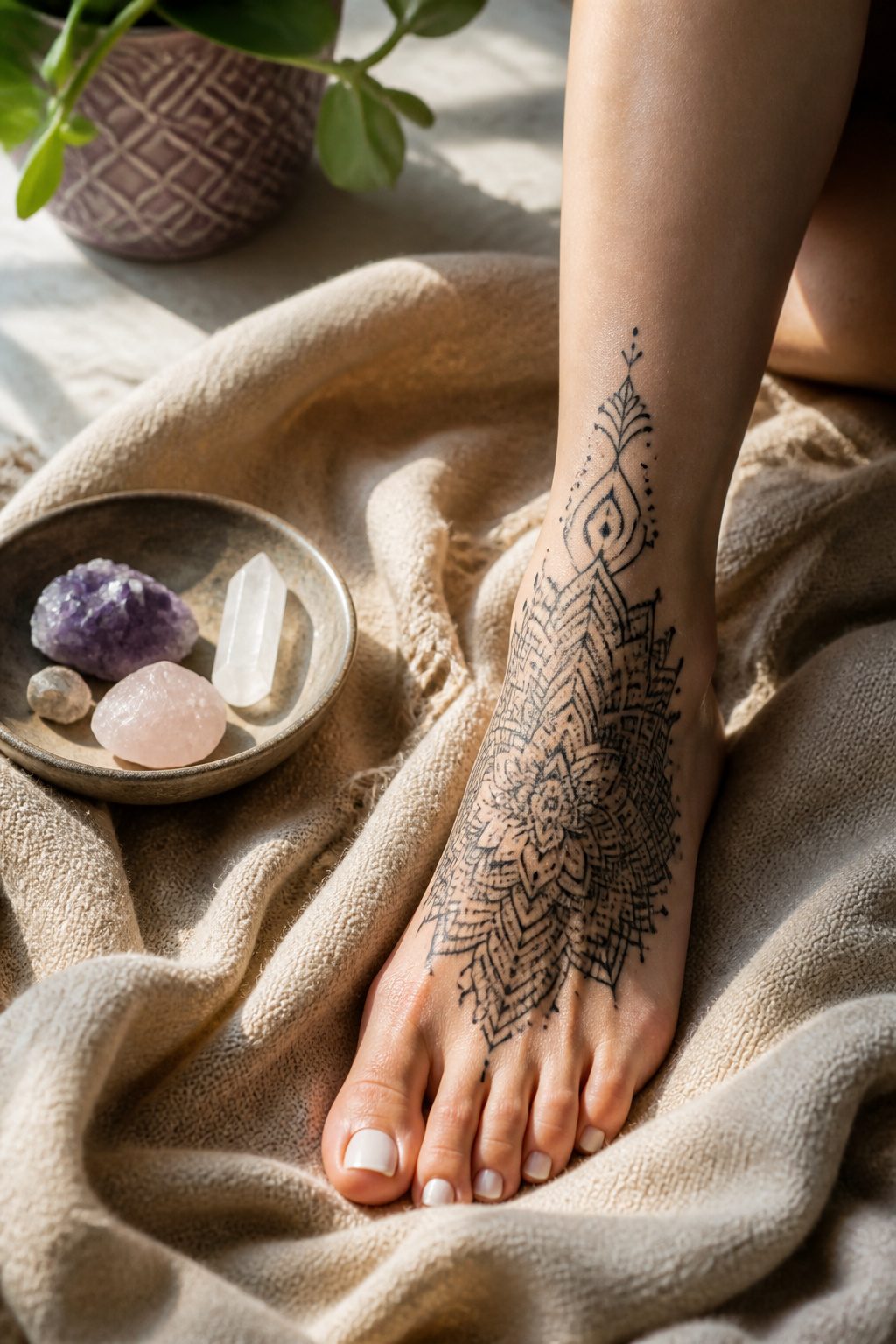 10 Foot Tattoo Ideas for Women: Styles, Placement & Aftercare for 2026 6 Mandala tattoo with radial symmetry on a woman's foot.