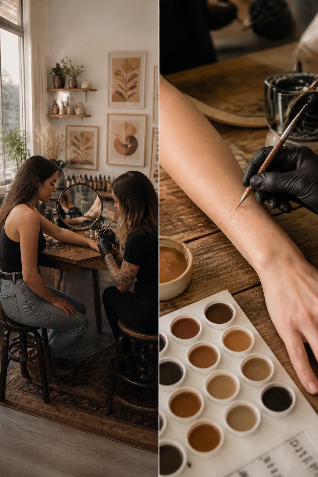 A photograph showing a consultation for freckle tattoo design.