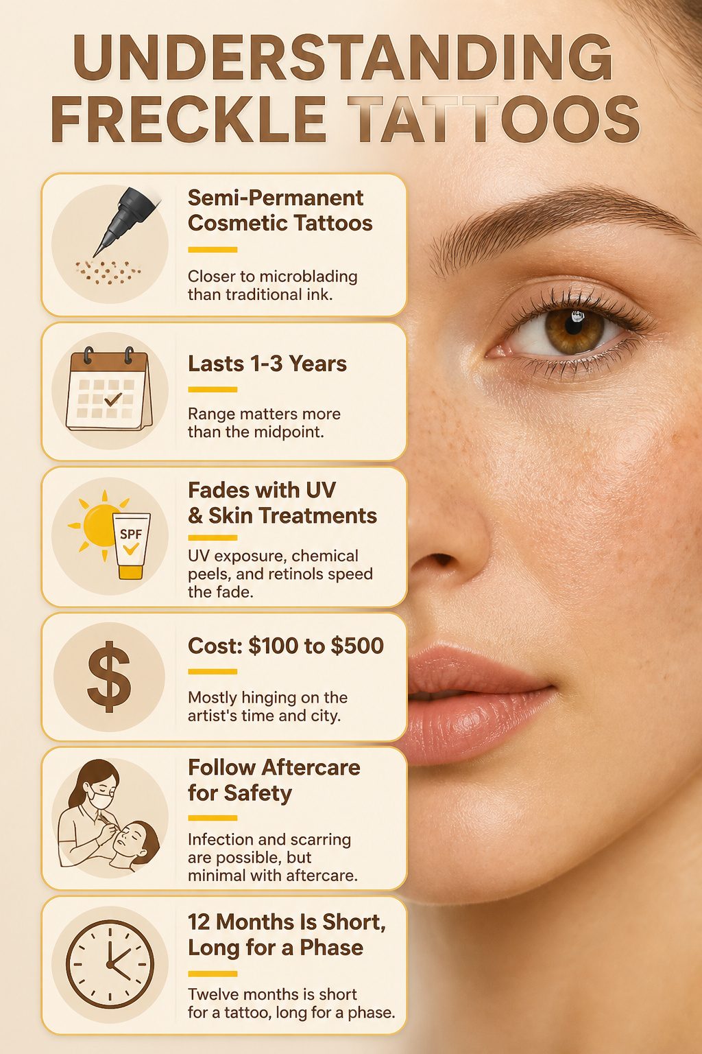 An information image titled 'Understanding Freckle Tattoos' with details on the process.