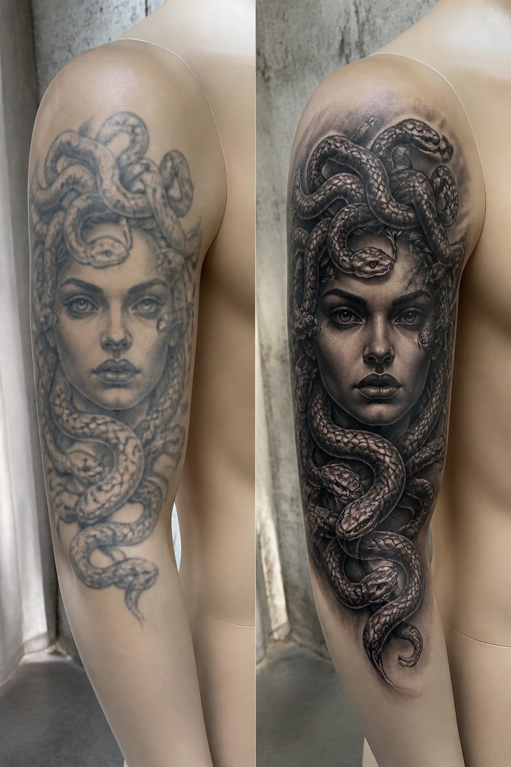 10 Greek Mythology Tattoo Ideas for 2026 4 Tattoo of Medusa with snake hair and intense eyes.