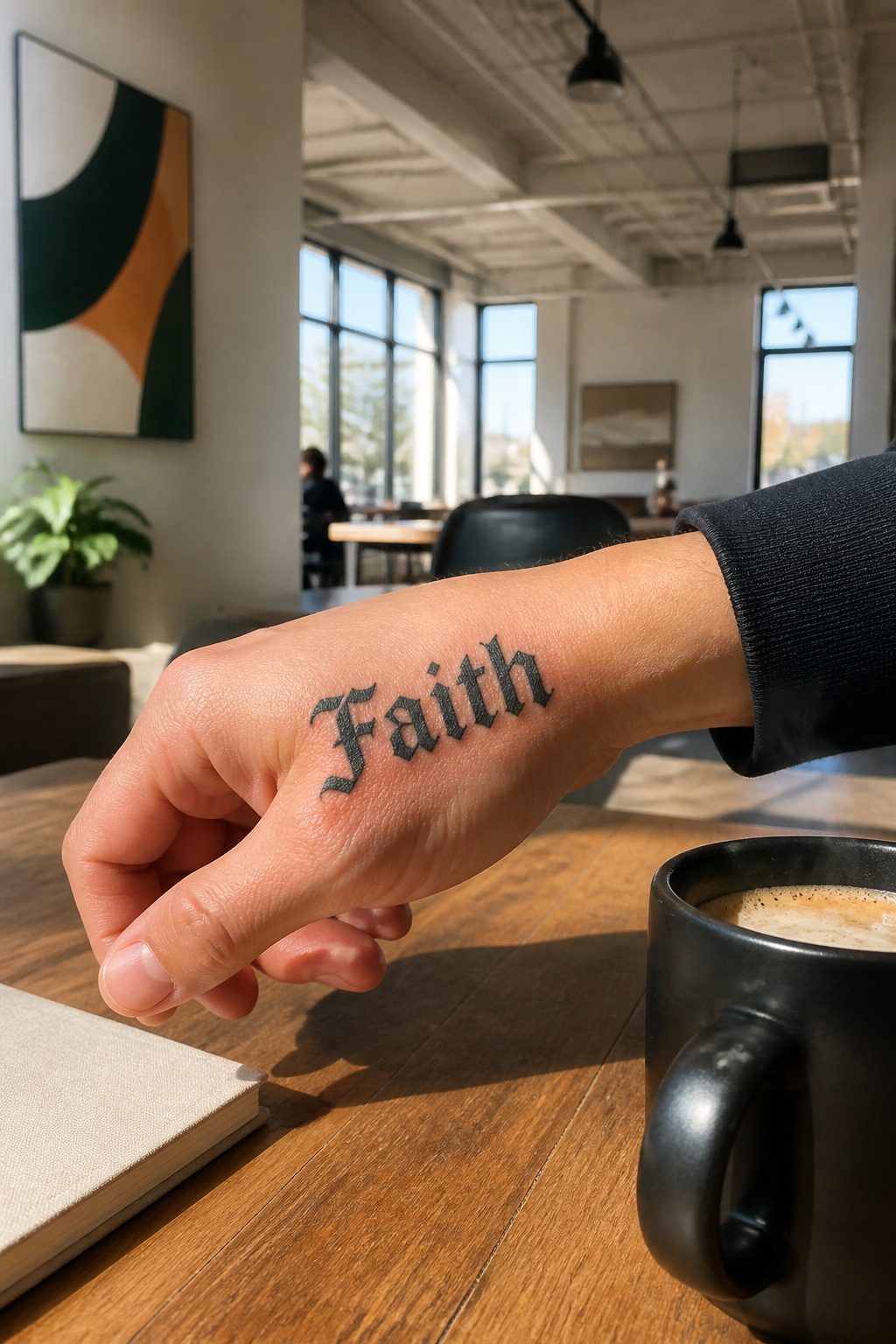 10 Hand Tattoo Ideas for Guys: Designs & Styles for 2026 5 Bold lettering of the word 'Faith' on a man's hand.