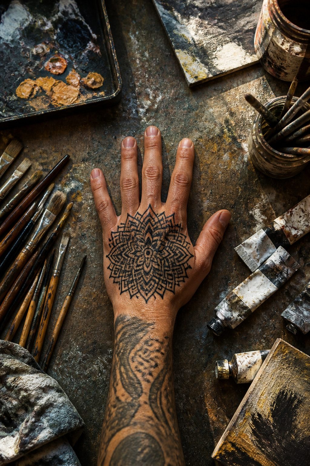 10 Hand Tattoo Ideas for Guys: Designs & Styles for 2026 10 Mandala tattoo pattern on a man's hand.