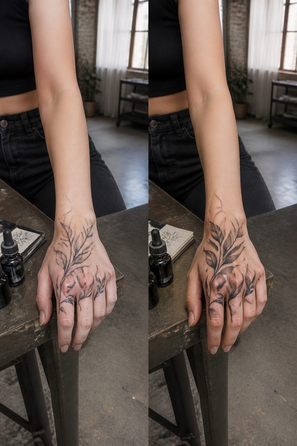 10 Hand Tattoos for Women: Styles from Simple to Symbolic (2026) 6 A hand with a black and grey shaded tattoo.