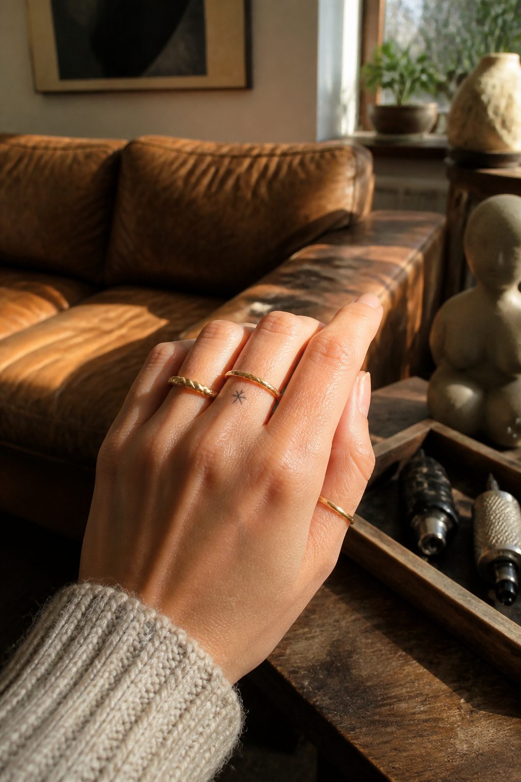 10 Hand Tattoos for Women: Styles from Simple to Symbolic (2026) 2 Close-up of a hand showing a star tattoo between the knuckles.