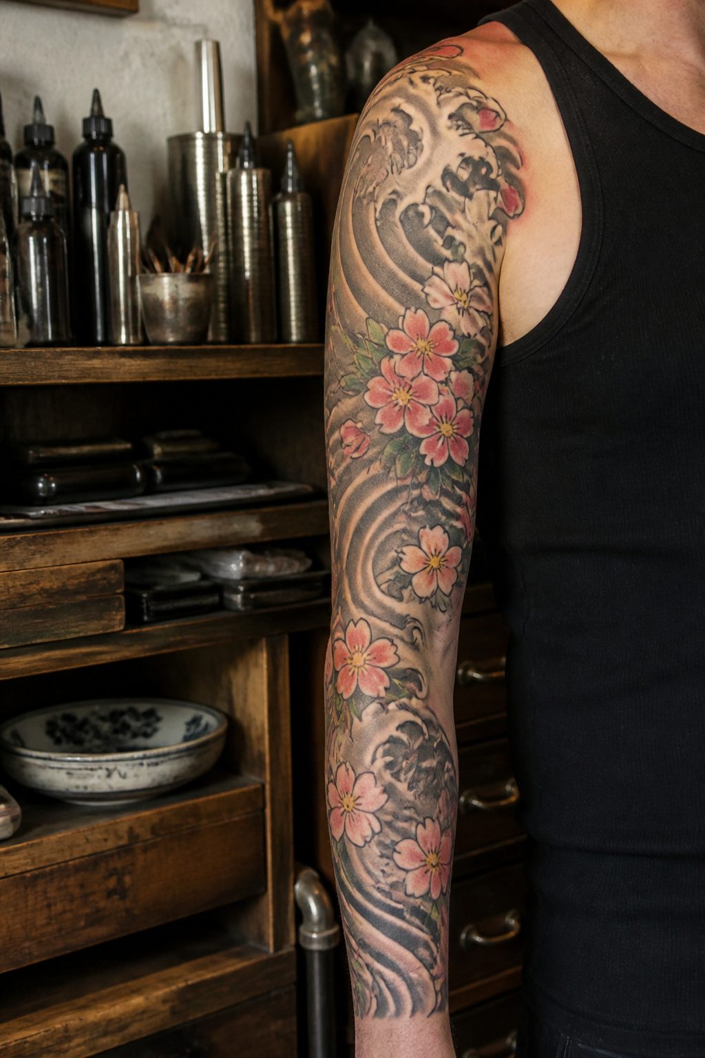 Tattoo showcasing vibrant colors and delicate gradients in irezumi style.