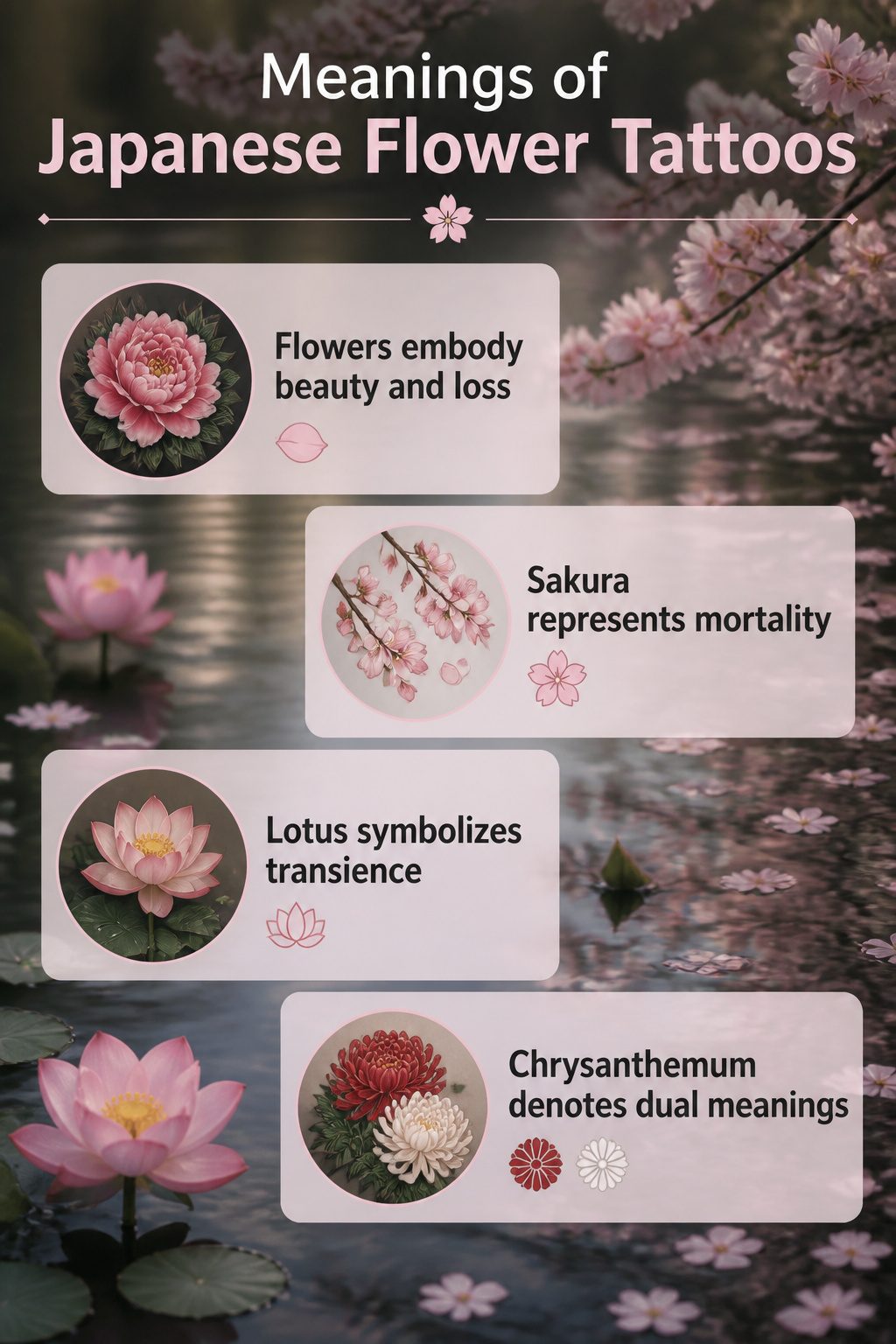 Information image titled 'Meanings of Japanese Flower Tattoos'.