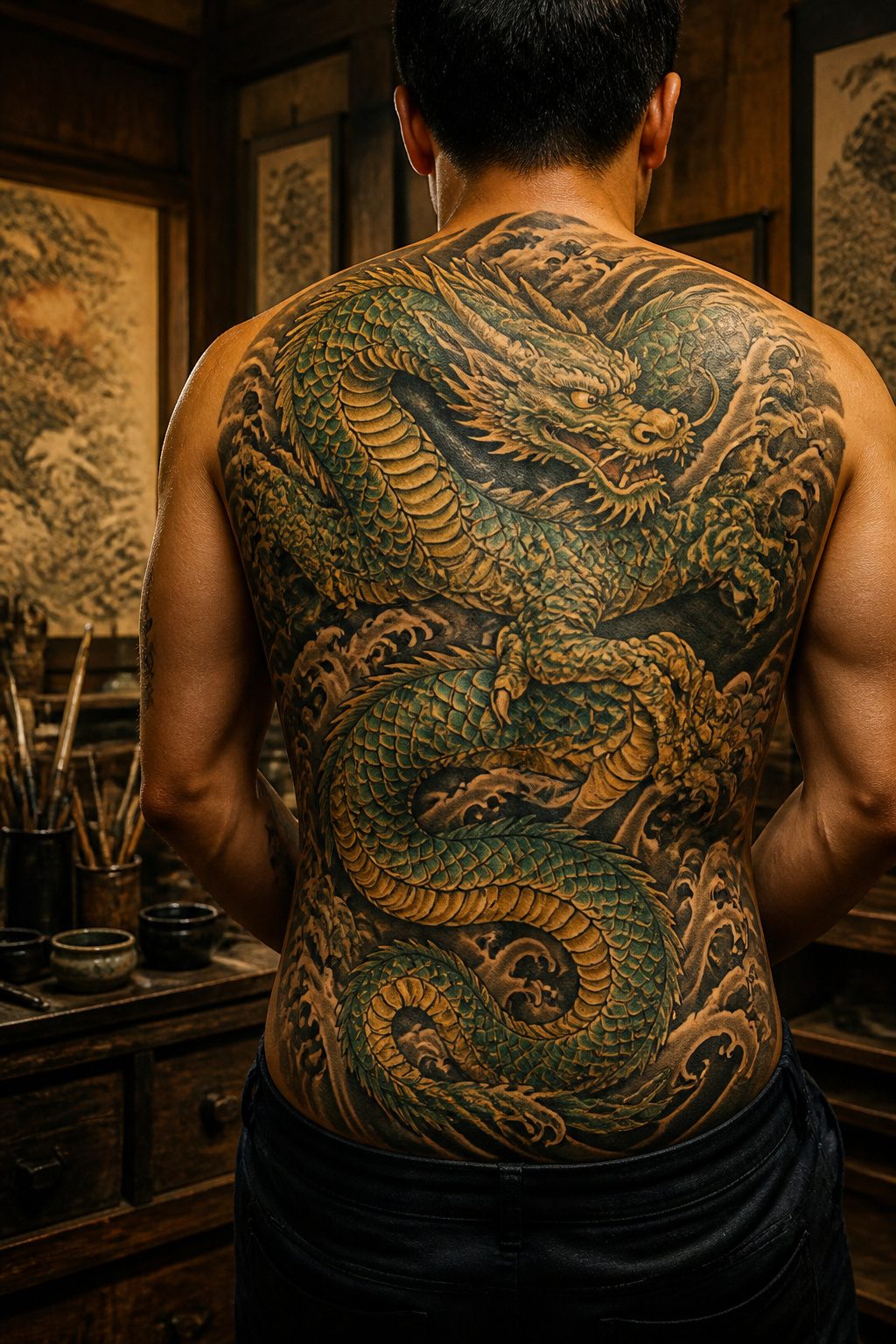 A tattoo of a dragon with detailed scales and three toes.