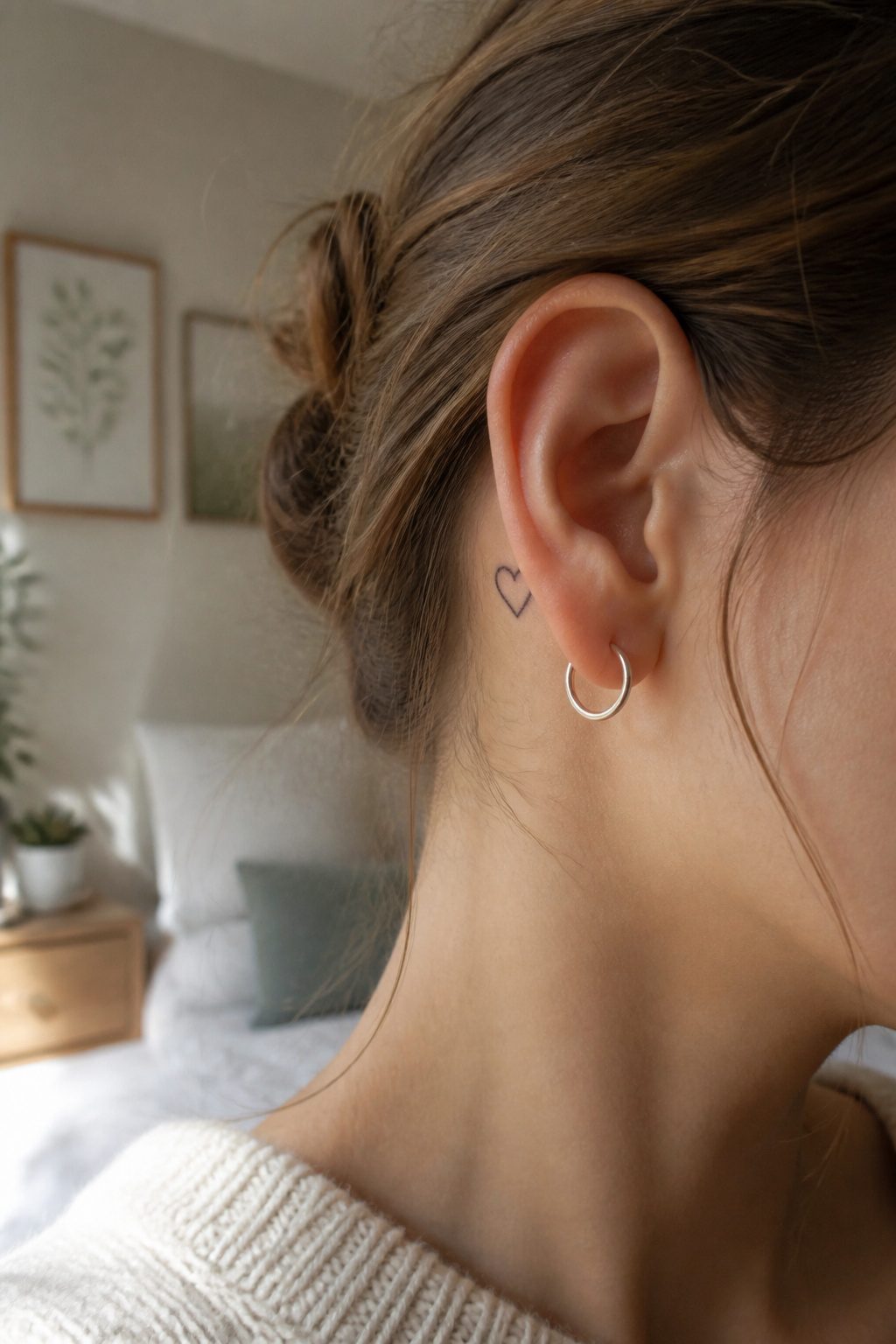 12 Little Tattoo Ideas for Women: Simple, Small Designs 2 A small heart tattoo located behind the ear.
