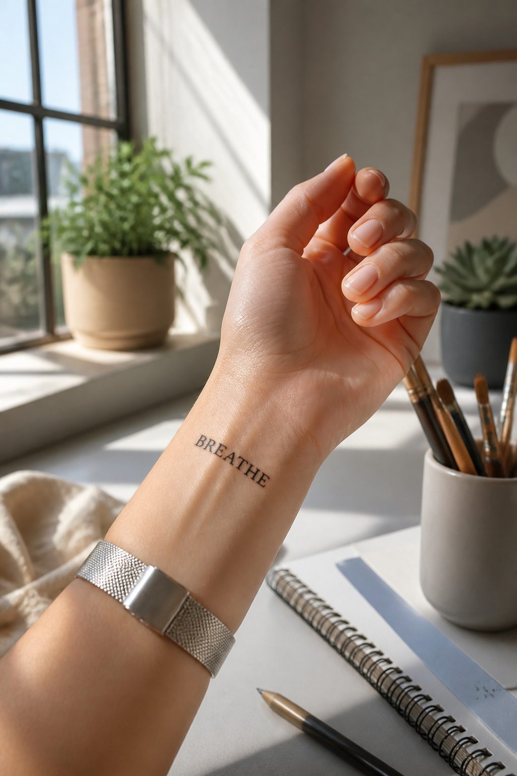 12 Little Tattoo Ideas for Women: Simple, Small Designs 6 A tattoo of the word 'breathe' on the inner wrist.