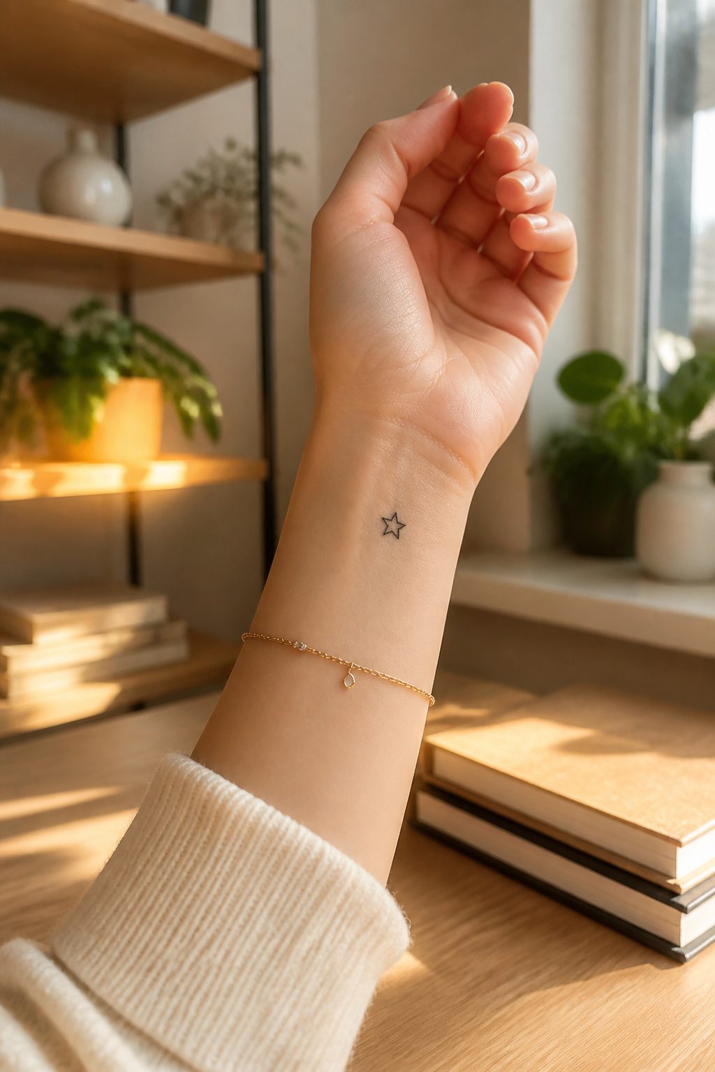 12 Little Tattoo Ideas for Women: Simple, Small Designs 4 A small star tattoo placed on the wrist.
