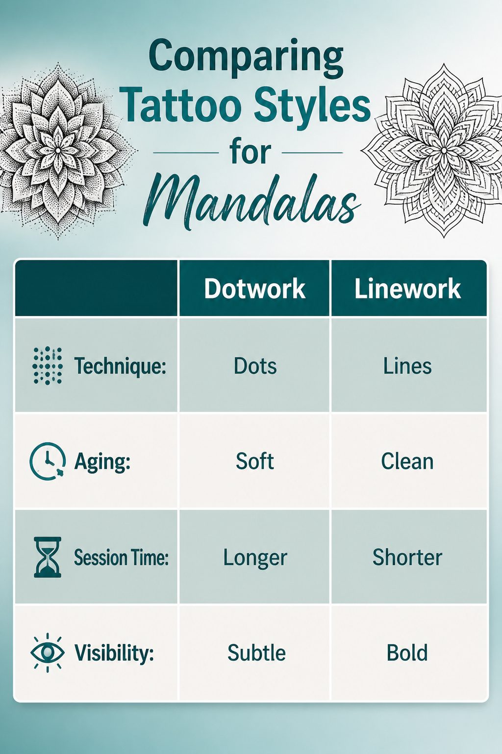 An image comparing different tattoo styles for mandalas.