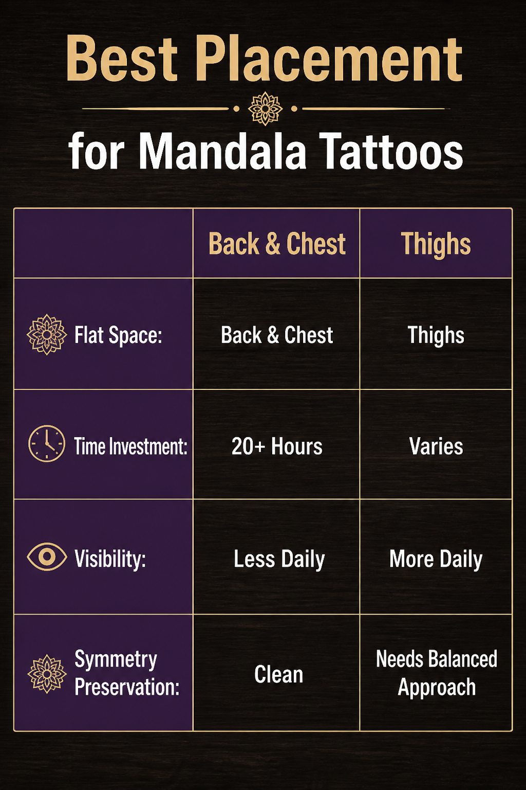 An image showing the best placements for mandala tattoos.