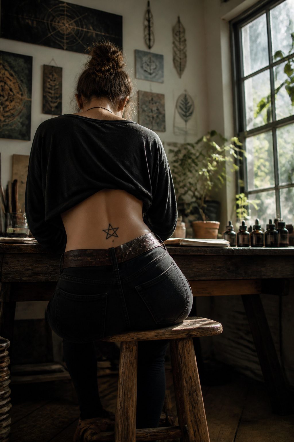 Mystical Tattoos: Symbols, Spirits, and Sacred Art 6 A tattoo of a pentagram with one point facing upward.