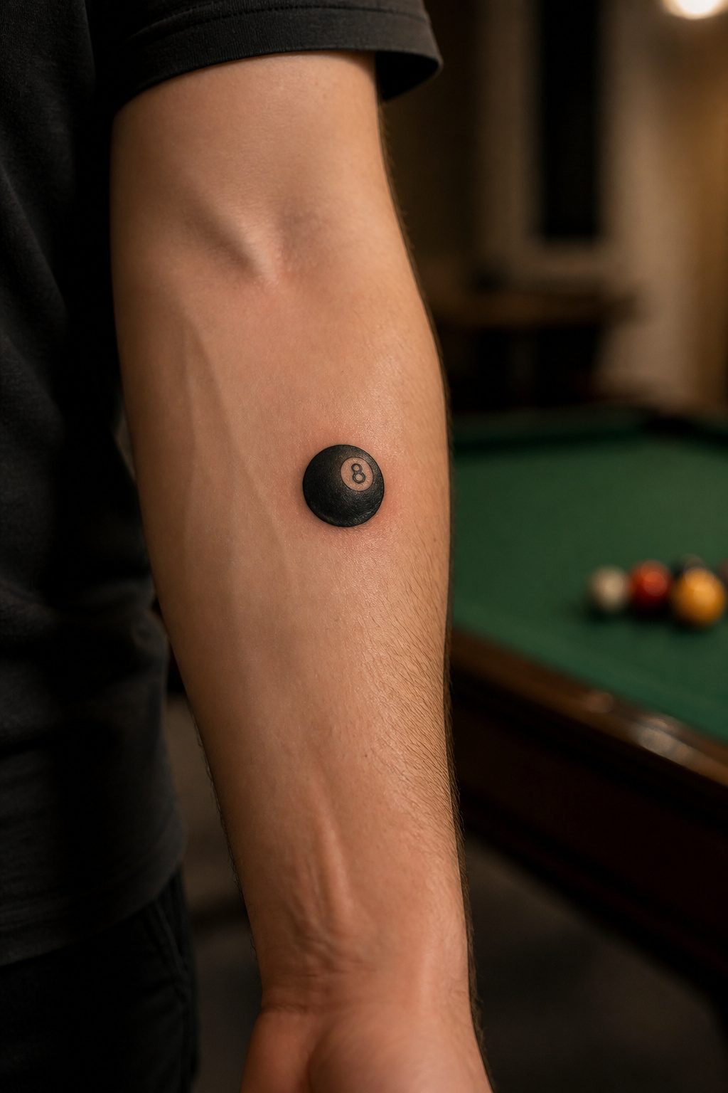 40 Small Tattoo Ideas for Men: Mini Designs That Mean Something 9 A small 8 ball tattoo on a man's wrist.