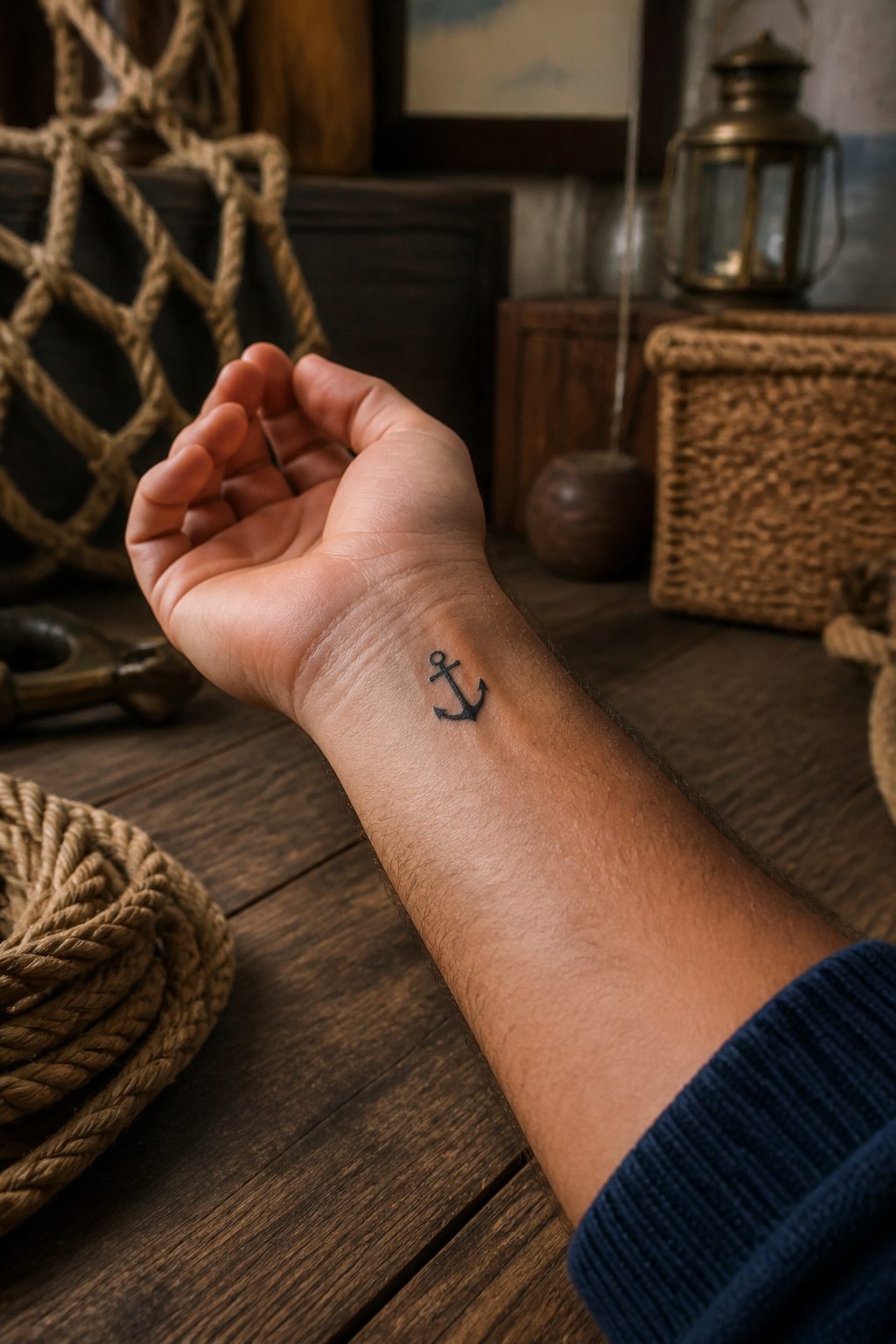 40 Small Tattoo Ideas for Men: Mini Designs That Mean Something 24 A small anchor tattoo on a man's wrist.