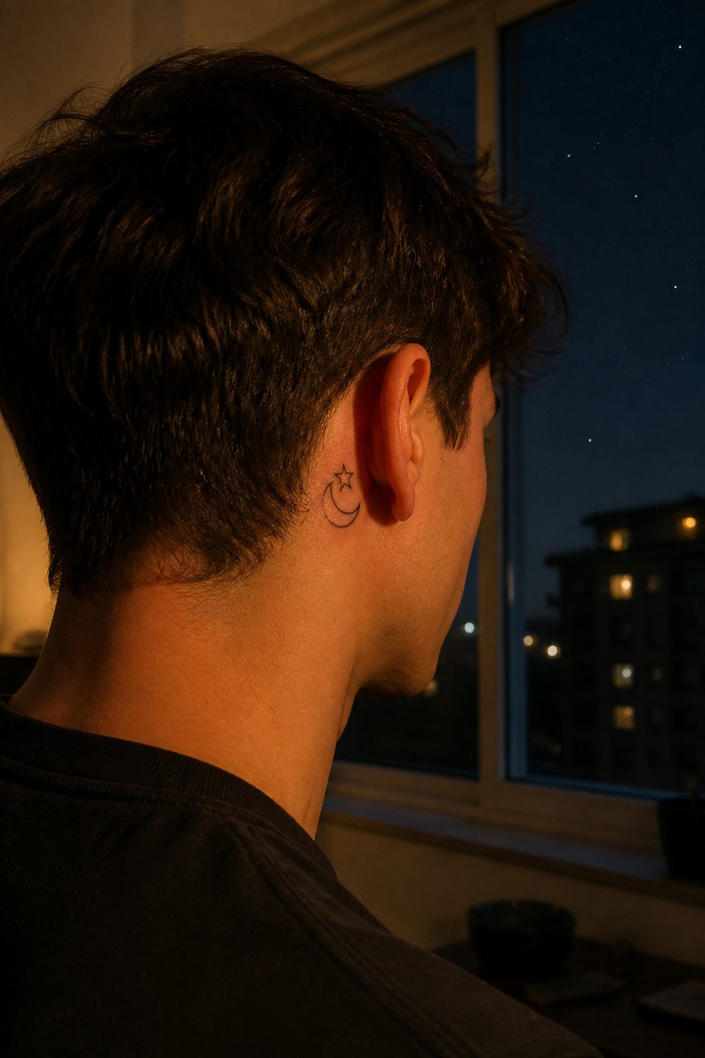 40 Small Tattoo Ideas for Men: Mini Designs That Mean Something 26 A crescent moon tattoo with a star above it on a man's skin.